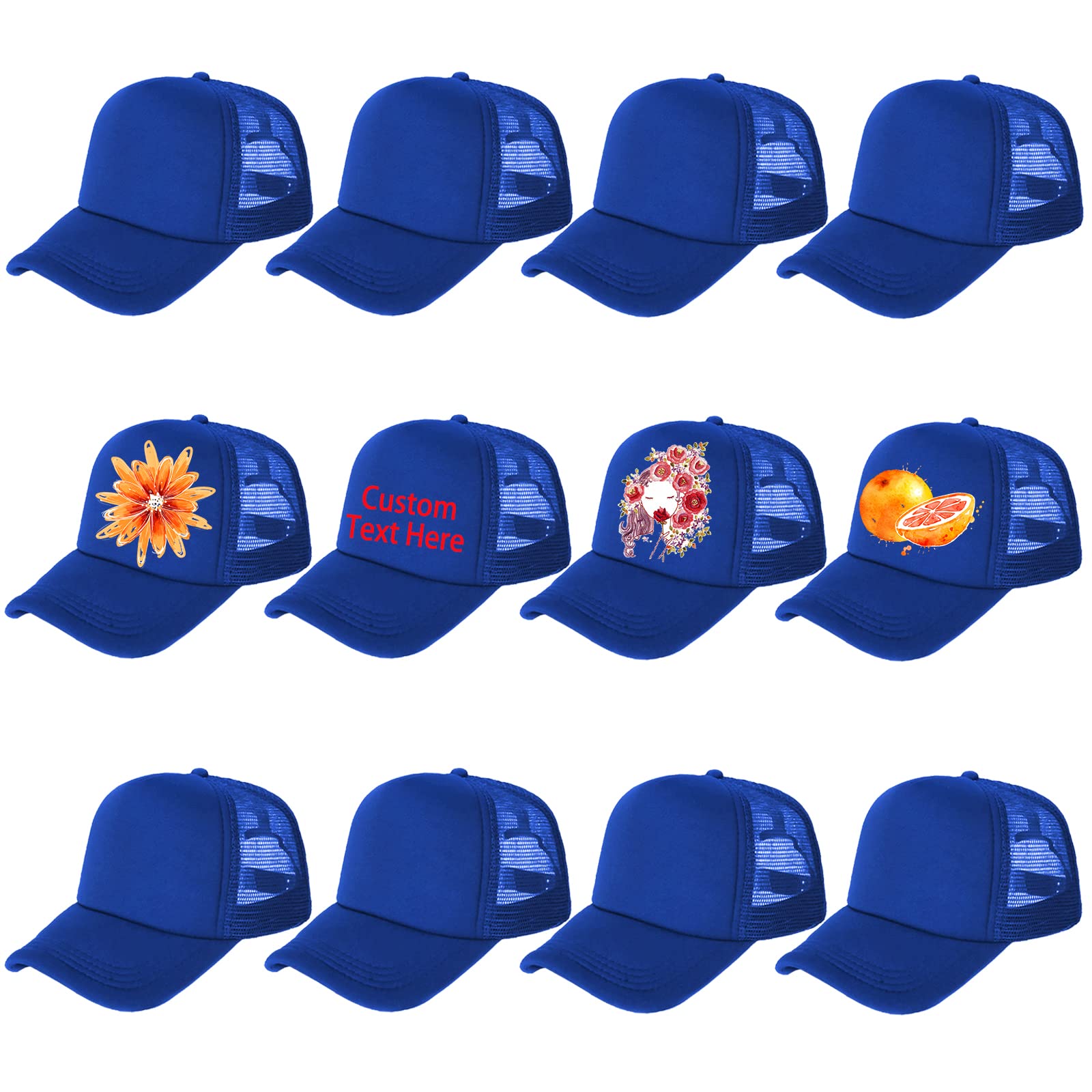 Ultrafun 12 Pack Trucker Hats - Breathable Mesh Summer Baseball Caps with Sublimation Design, Adjustable Snapback for Men & Women - Perfect for Outdoor Sports, Beach, and Casual Wear