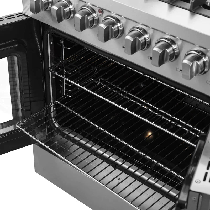 FORNO 30 Inch Freestanding Dual Fuel Range - Stainless Steel French Door Oven with 5 Burners & 68,000 BTU - Model FFSGS6356 - Perfect for Modern Kitchens & Professional Cooking