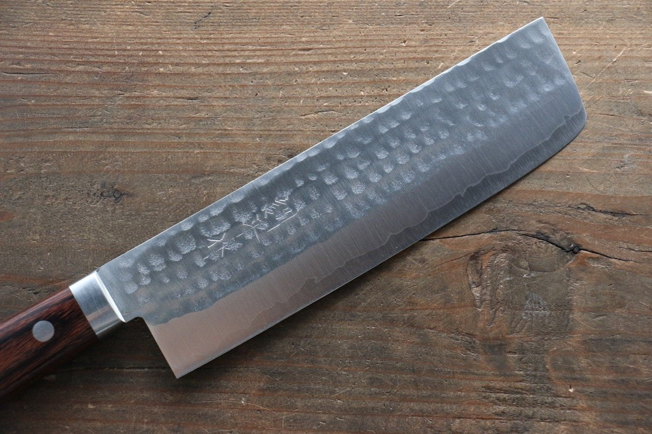 Premium Kunihira Tanzo VG1 Hammered Usuba Knife 165mm - Japanese Chef Knife with Mahogany Handle for Sushi, Vegetables & Precision Cutting - Ideal for Professional Chefs & Home Cooking