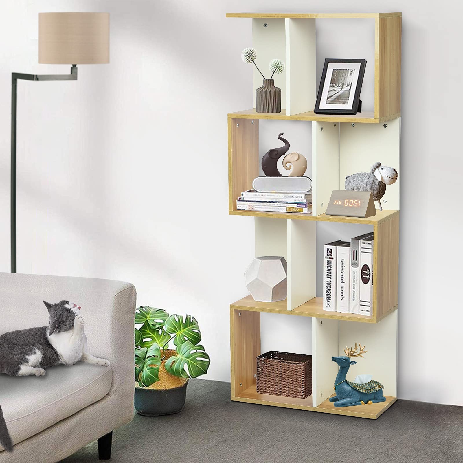 4-Tier Wooden Bookcase with Cabinet - Freestanding Bookshelf Storage Display Unit for Living Room, Bedroom & Home Office - Perfect for Organizing Books, Decor & Office Supplies