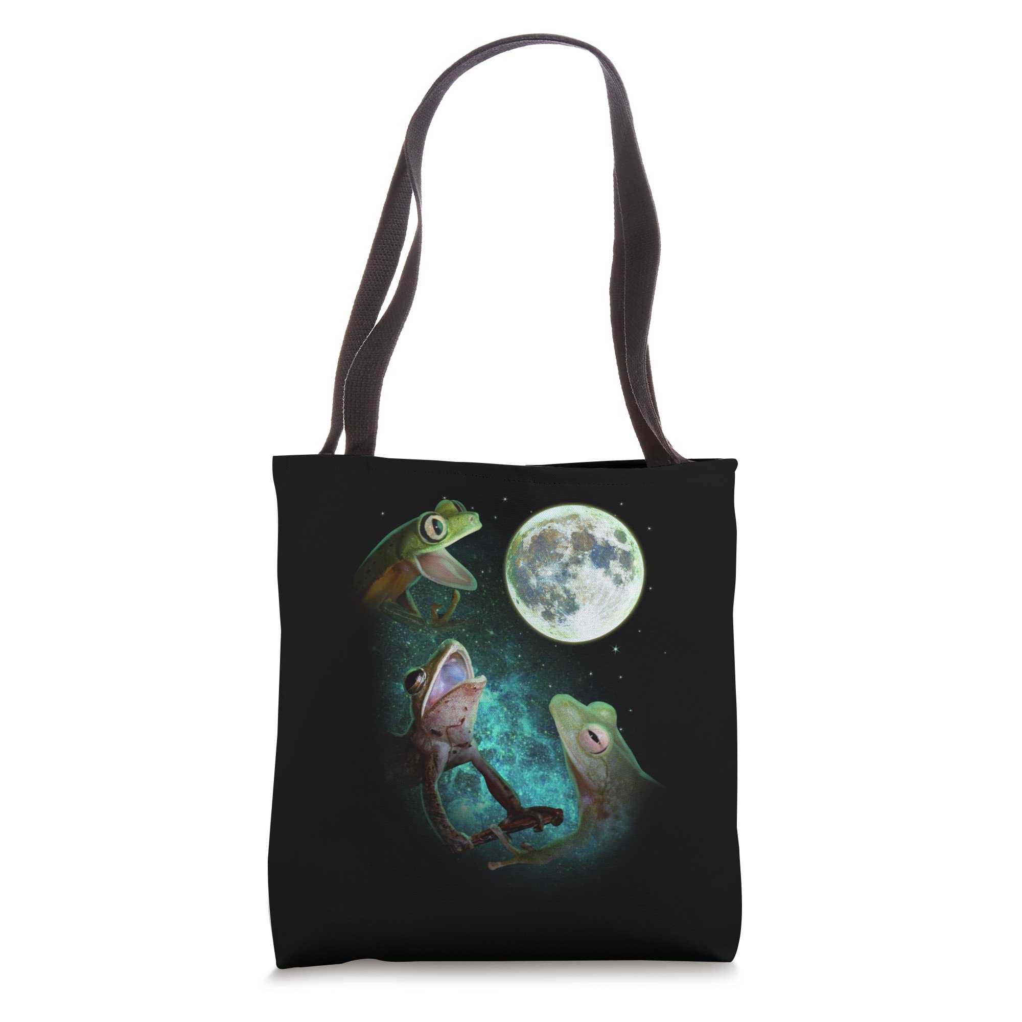 Funny Parody Tote Bag with Three Tree Frogs Howling at Moon & 3 Wolves Design - Perfect for Grocery Shopping, Beach Trips & Eco-Friendly Lifestyle
