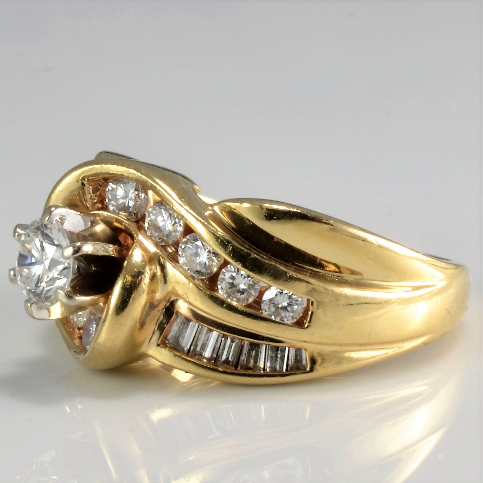 1.00ctw Diamond Bypass Engagement Ring with Baguette Accents - SI1 G/H Clarity - Size 6 - Perfect for Proposals & Anniversary Gifts