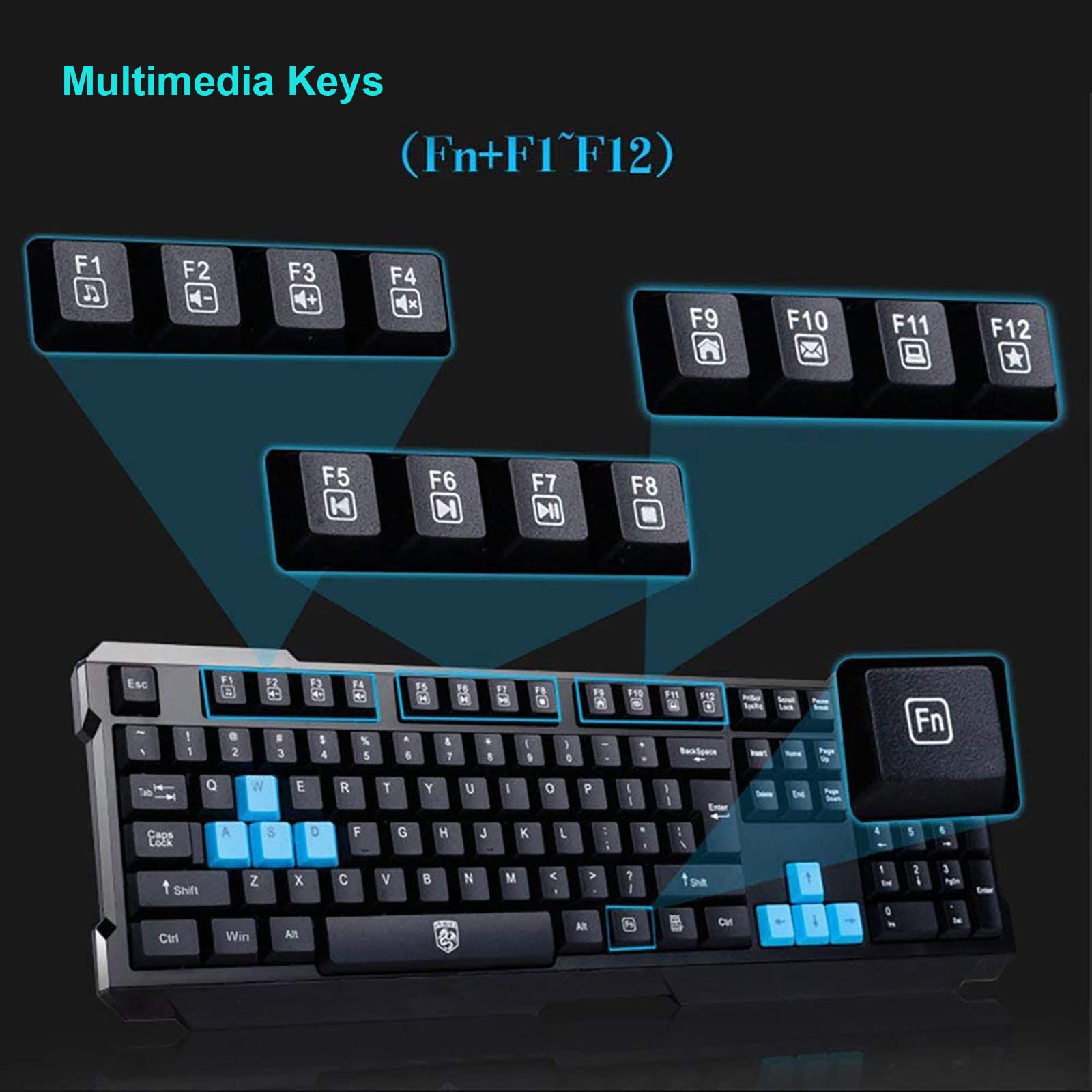 2.4GHz Wireless Keyboard and Mouse Combo - Ergonomic USB Cordless Keyboard with Optical Mouse for PC/Laptop - Perfect for Home Office, Gaming & Study (Black)