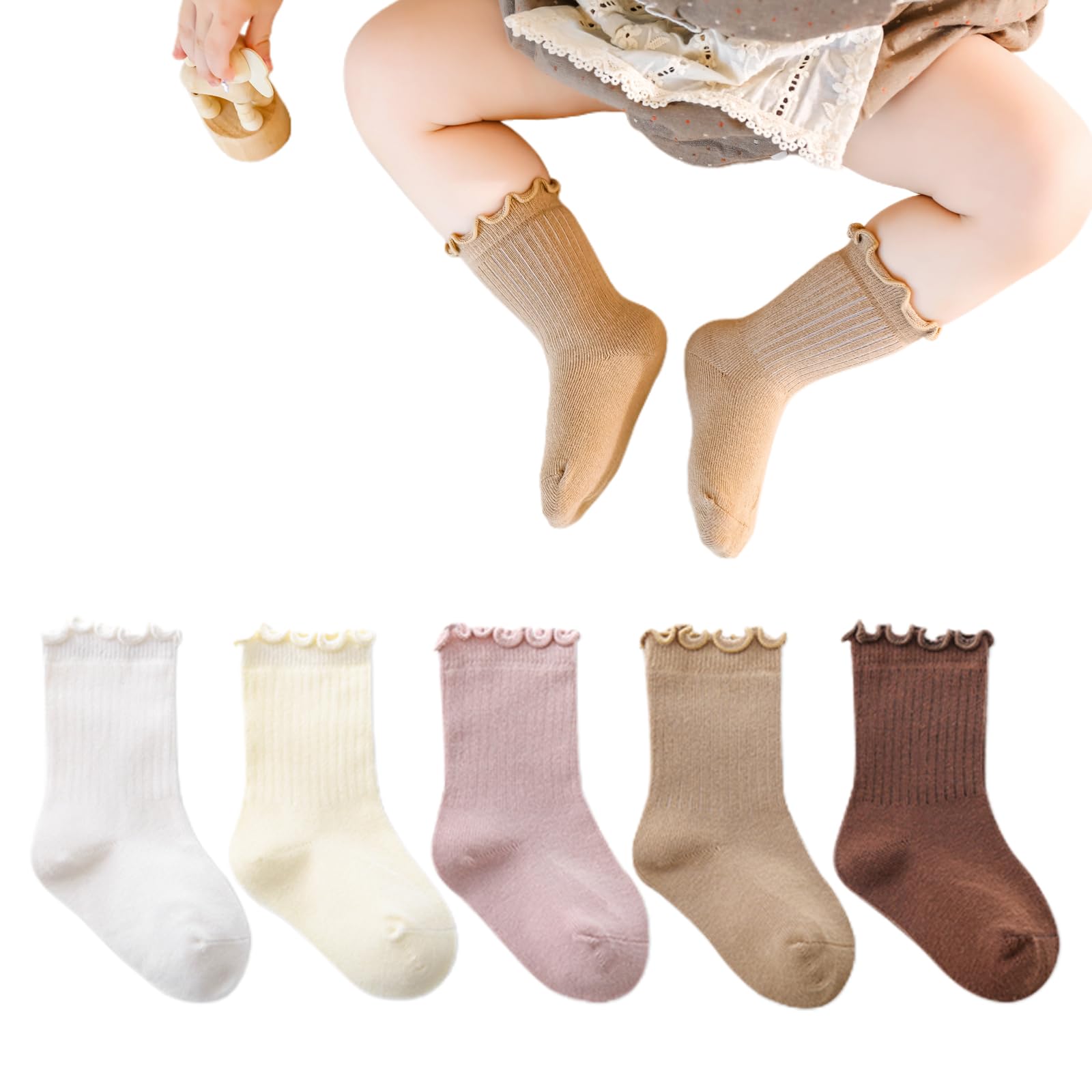 **5 Pairs Baby Girls Ruffle Socks – Soft Cotton Toddler Crew Socks for Girls, Frilly Dress Socks in Multi Colors | Perfect for Parties, Holidays & Everyday Wear**