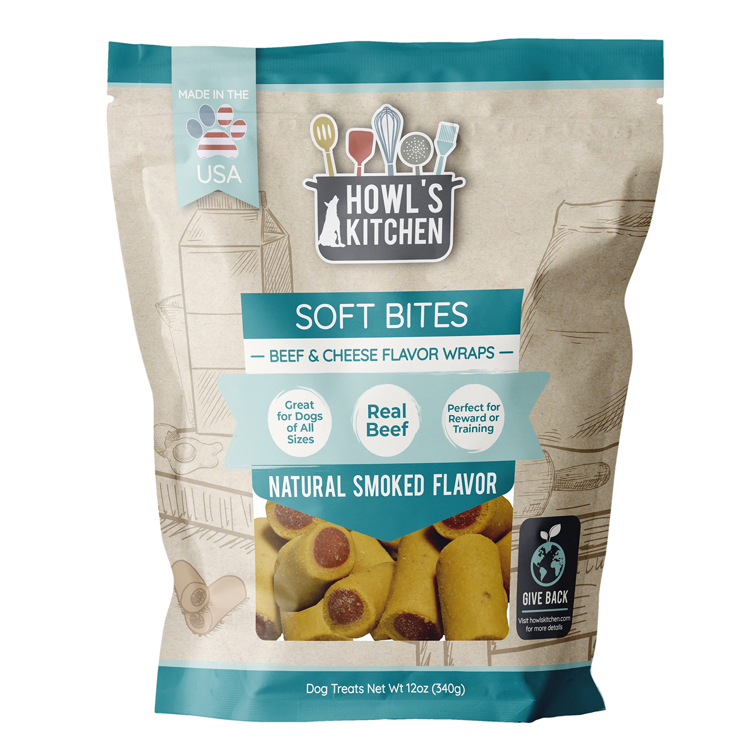 Howl's Kitchen Soft Dog Treats - Beef & Cheese Flavor | Healthy, Natural, Grain-Free Training Snacks for Small & Large Dogs | Perfect for Rewards, Training & Travel