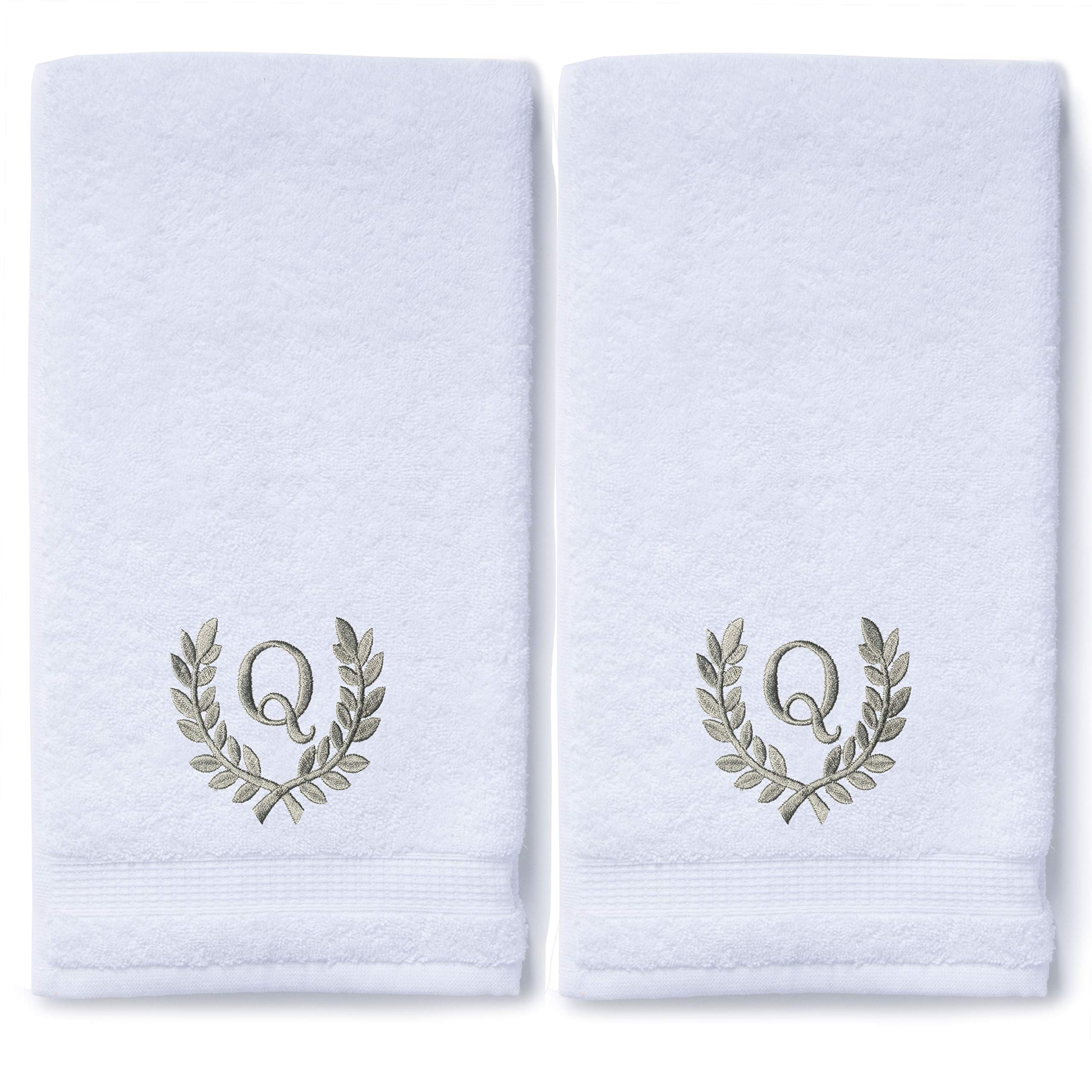 Personalized Monogrammed Hand Towels Set of 2 - Luxury Turkish Bath & Kitchen Towels 16x30 Inch | Custom Wedding & Bridal Gift with Roman Font | Spa & Makeup Use | Perfect for Bathroom, Kitchen & Home Decor