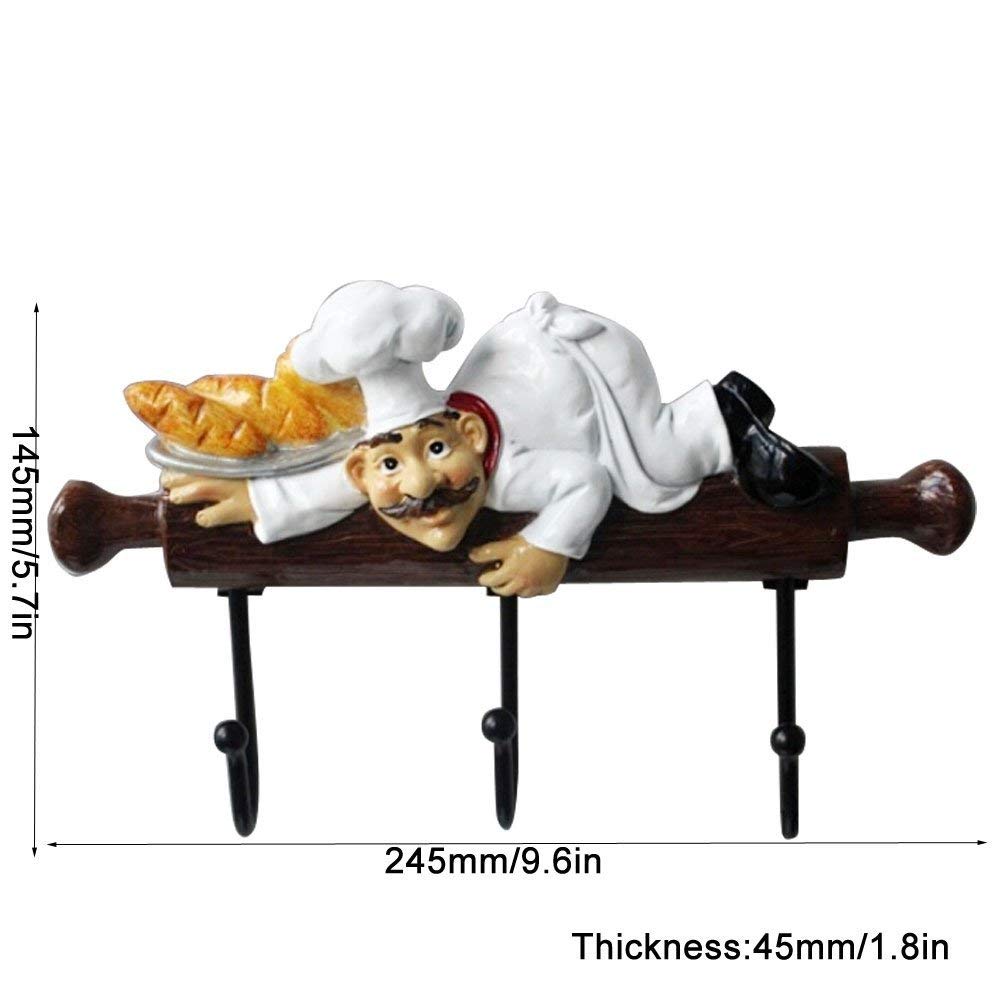 Adorable Bakery Decor Chef Bread Figurine Wall Hooks - Kitchen Organizer for Oven Mitts, Hats, Aprons & Coats - Perfect for Home, Restaurant & Cafe Decor