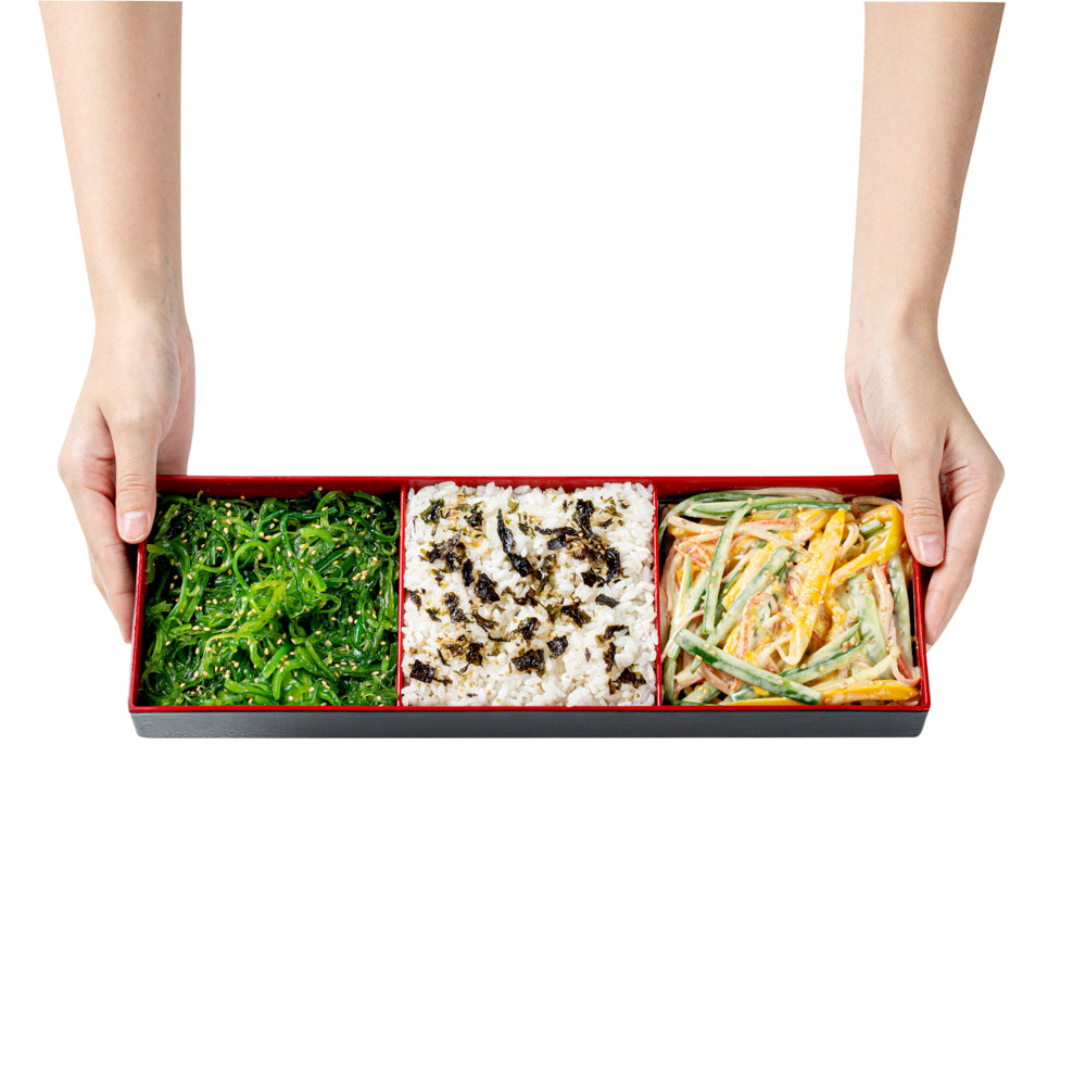 Black & Red Japanese Style Bento Box with 3 Compartments - 14