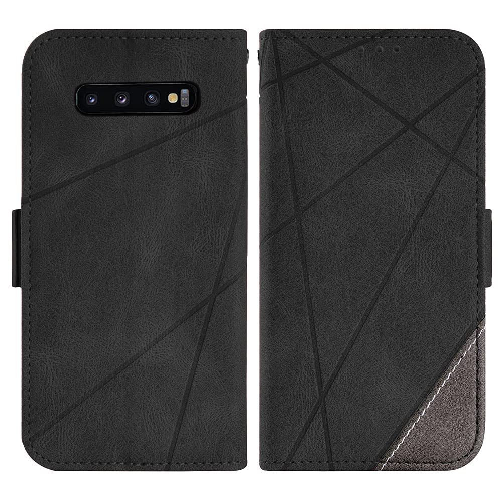 Samsung Galaxy S10 Plus Wallet Case with Tempered Glass Screen Protector - Flip Cover Card Holder & Phone Case for Galaxy S10+ (Black) | Perfect for Daily Use, Travel & Business Meetings