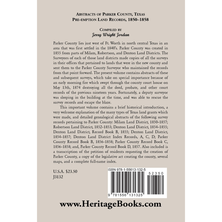 Abstracts of Parker County Texas Preemption Land Records 1850-1858 - Genealogy Research & Historical Land Ownership Documents for Ancestry Studies