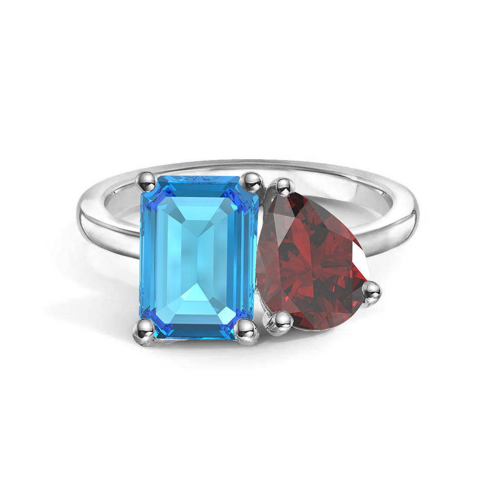 Personalized Toi et Moi Blue Topaz Birthstone Ring for Women - Custom Anniversary Jewelry Gift for Her - Perfect for Valentine's Day, Engagement & Romantic Occasions