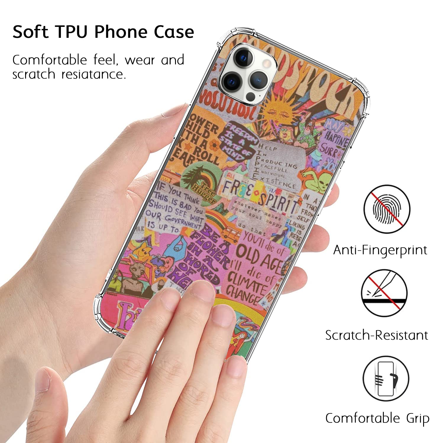 Aesthetic Abstract Art Collage Phone Case for iPhone 12 & 12 Pro - Trendy TPU Bumper Protective Cover for Women & Men - Perfect for Daily Use, Travel & Fashion Accessories