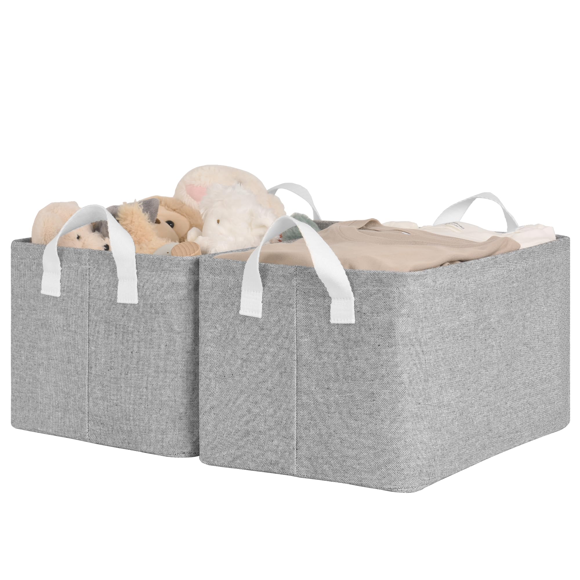 StorageWorks 2-Pack Gray Fabric Closet Organizers with Handles & Metal Frame - Storage Bins, Shelves Baskets for Home Organization - Perfect for Closet, Pantry, Bathroom & Bedroom Storage