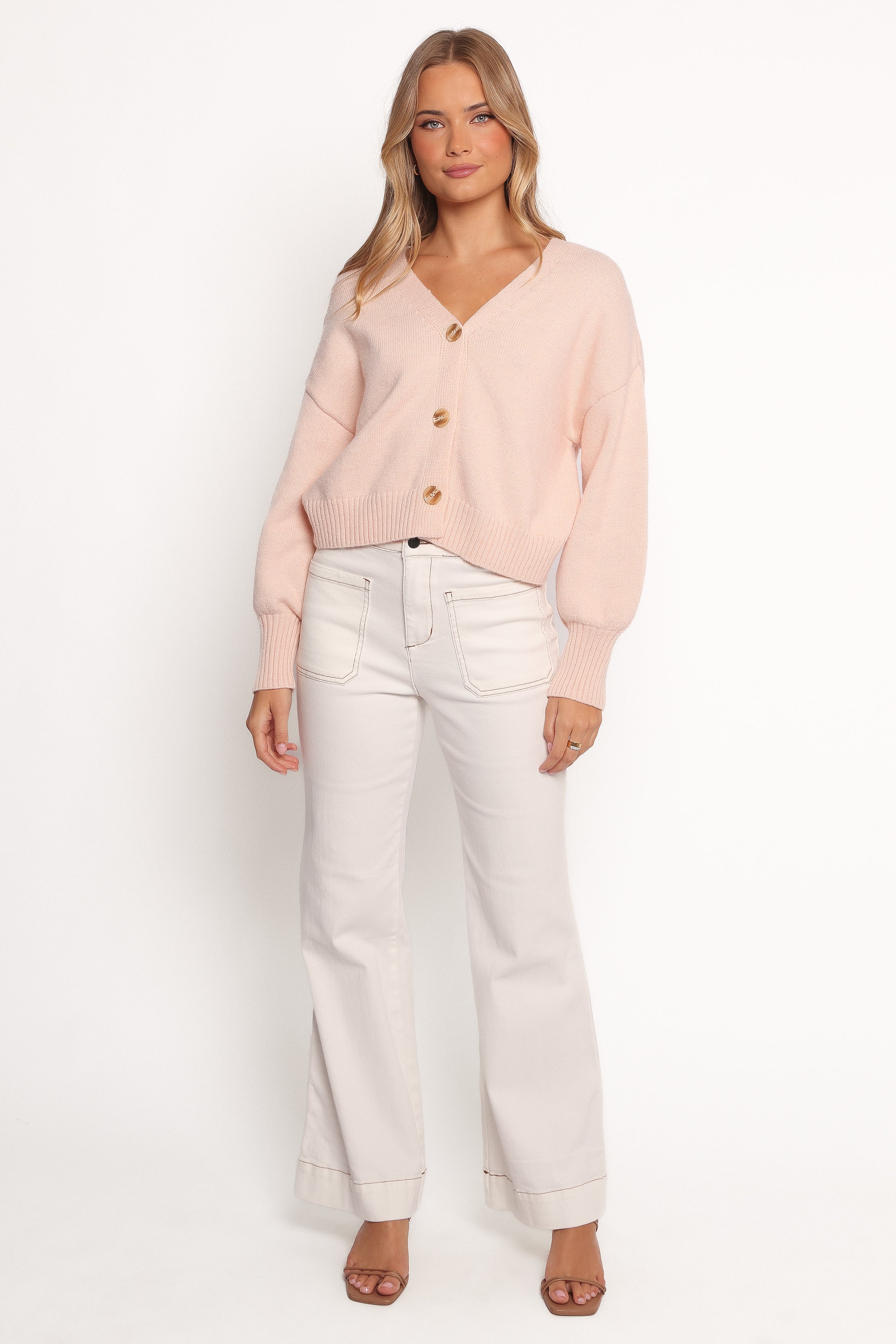Isabel Button Front Cardigan for Women - Soft Pale Pink Knit Sweater | Cozy Fall & Winter Layering, Office Wear, Casual Outfits
