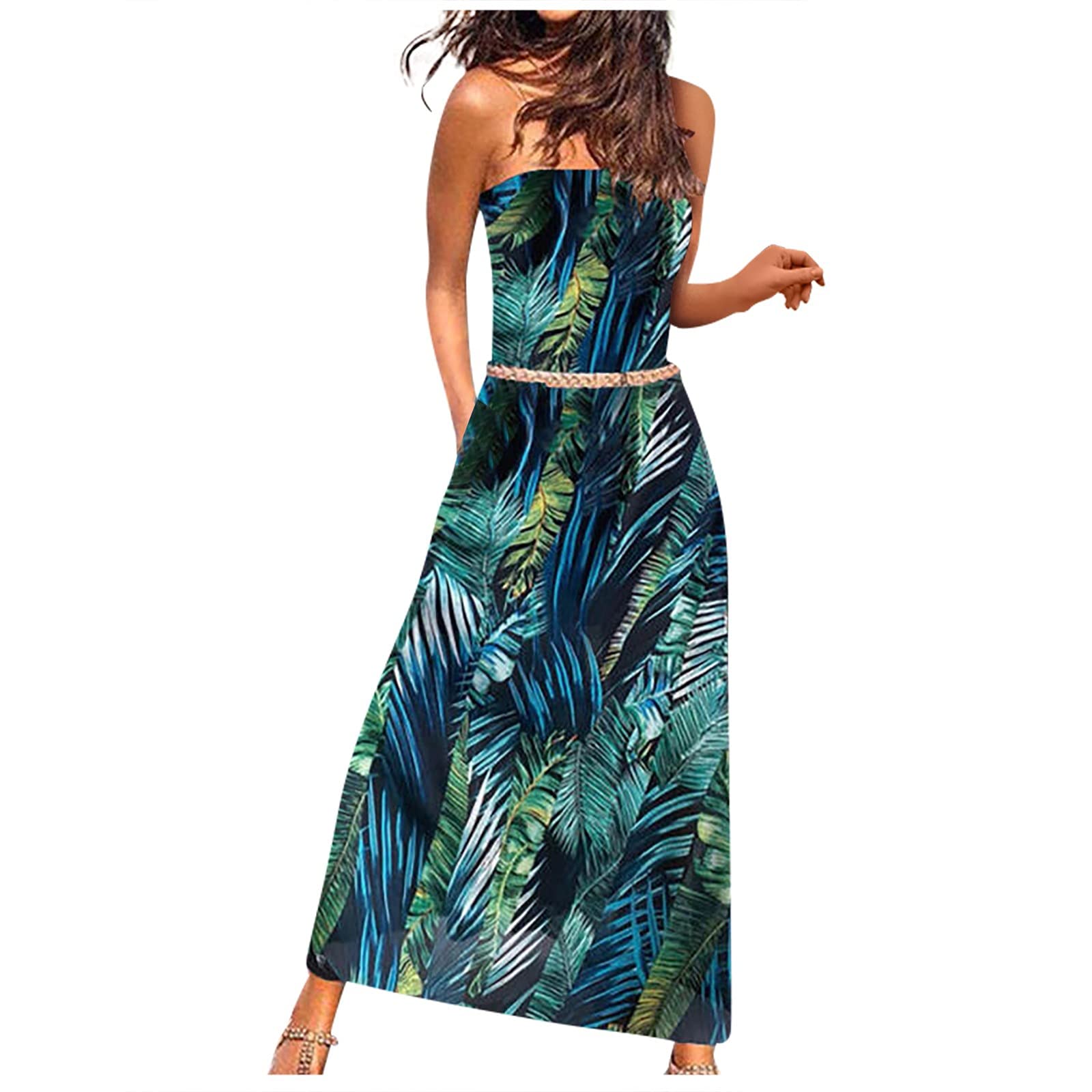 BISXOTY Women's Floral Print Bandage Maxi Dress - Sleeveless Strapless High Waisted Swing Dress for Holiday, Party & Casual Wear | Trendy Bodycon Dress for Night Out, Date Night & Special Occasions