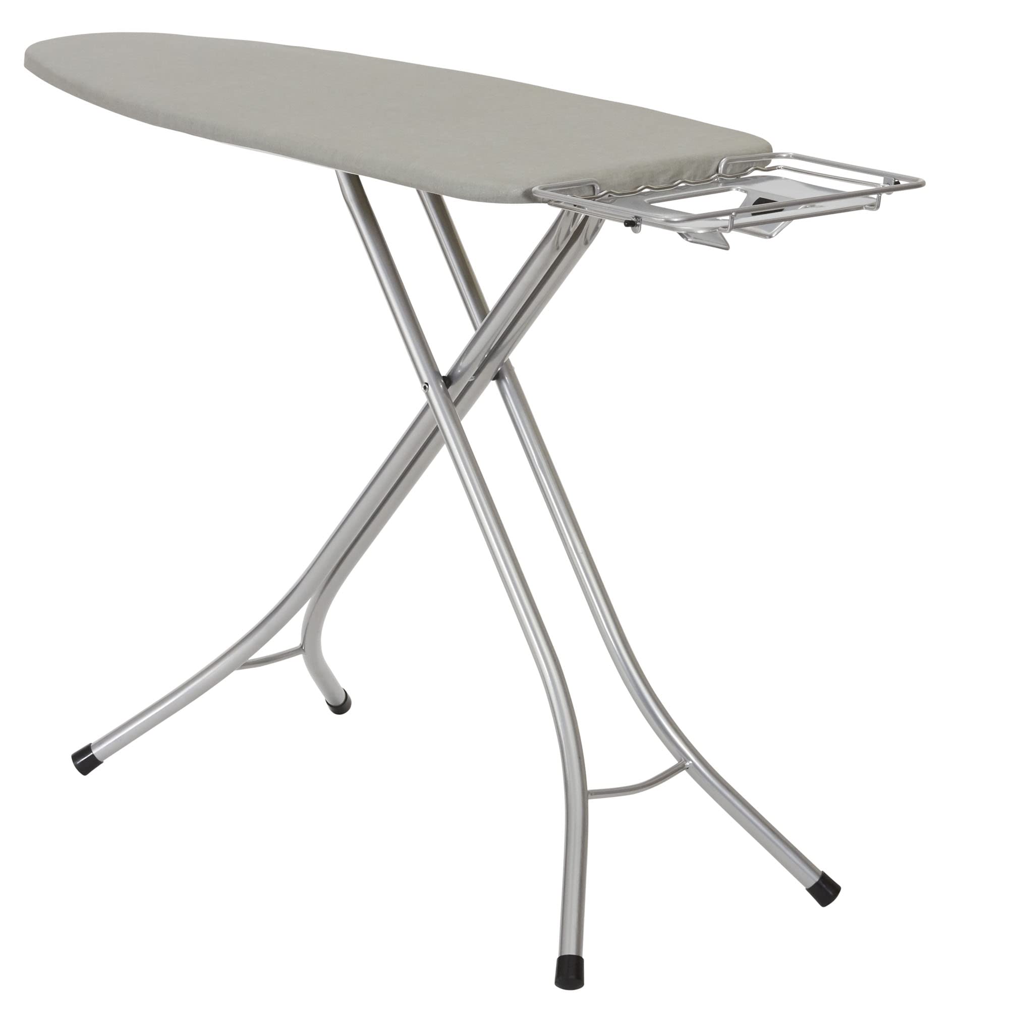 Wide Top Ironing Board with Steel Top & Fixed Iron Rest - 4-Leg Design, Fiber Pad, Scorch & Stain Resistant - Silver Frame & Silicone-Coated Cotton Cover - Perfect for Home Laundry, Sewing Projects & Professional Garment Care