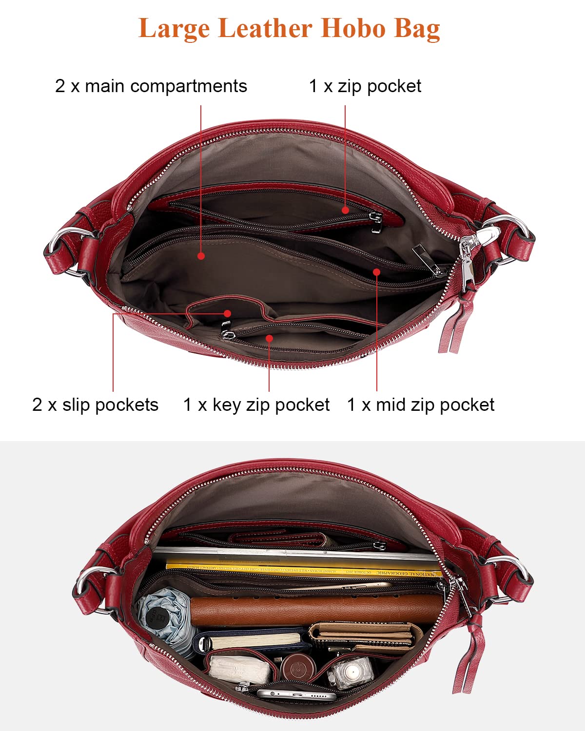 Genuine Leather Hobo Handbag for Women - Crossbody Purse for Daily Use