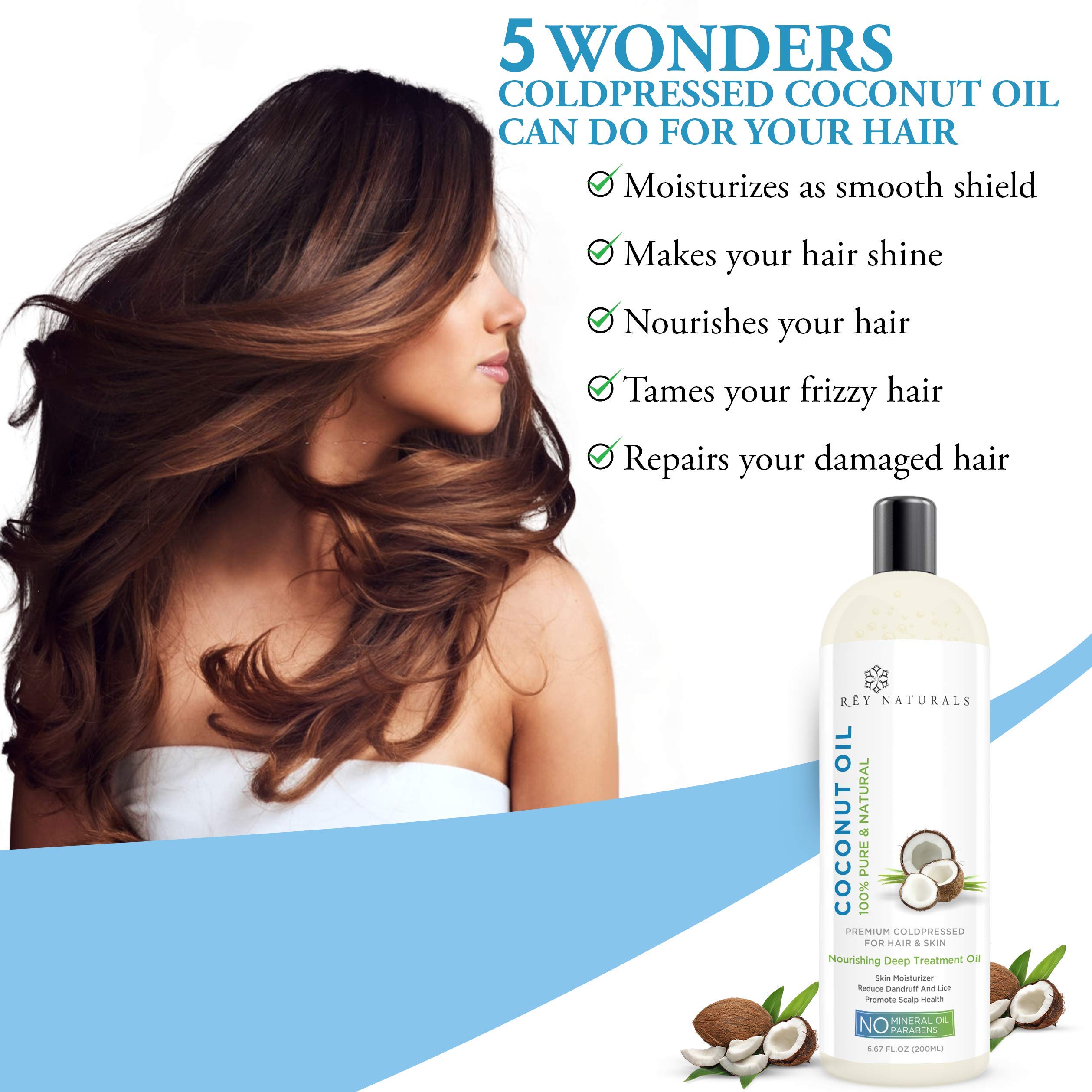 Rey Naturals Sweet Almond Oil & Coconut Oil for Hydrated Hair & Dandruff Free Scalp - 200ml x 2 | Cold Pressed Hair Oil for Scalp Nourishment & Shiny Hair | Natural Hair Treatment for Men & Women | Perfect for Daily Hair Care & Scalp Massage
