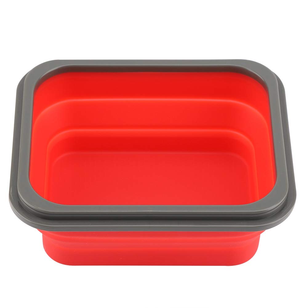 Aramox 600ml Collapsible Silicone Lunch Box - Red Portable Food Storage Container, Microwave & Dishwasher Safe Bento Box for Office, School, Picnics & Travel