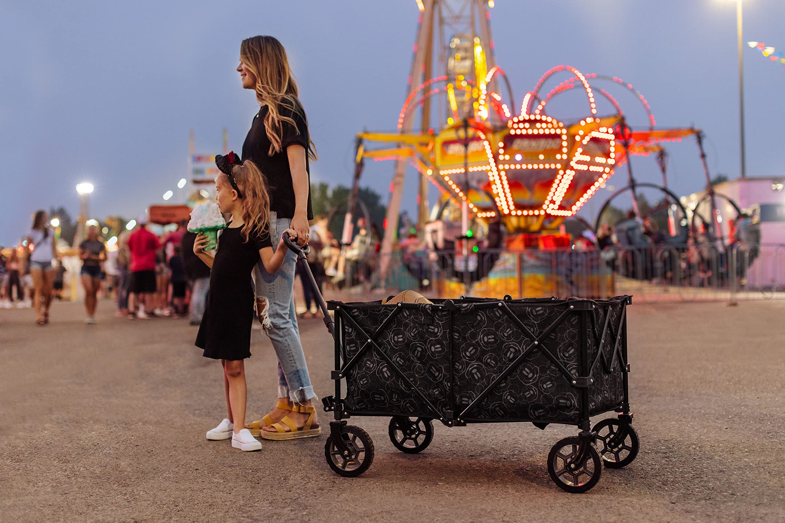 Disney Mickey Mouse Adventure Wagon XL - Foldable Utility Cart for Beach, Picnic, Camping & Outdoor Activities (Black) | Heavy Duty All-Terrain Wheels | Perfect for Sports Gear, Groceries & Kids Toys