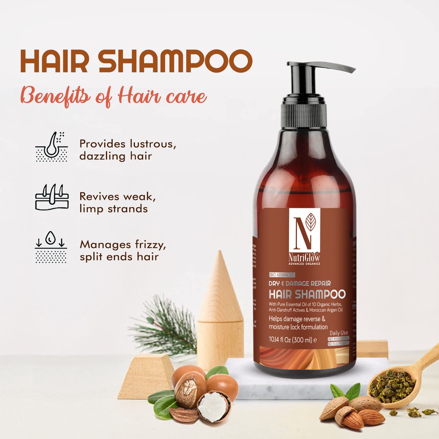 NutriGlow Hair Spa Cream (300g) & Shampoo (300ml) Set - Hydrating Treatment for Frizzy Hair, Shine Booster, Deep Nourishment & Moisture Lock - Pack of 2 - Perfect for Daily Hair Care & Salon-Like Treatment at Home