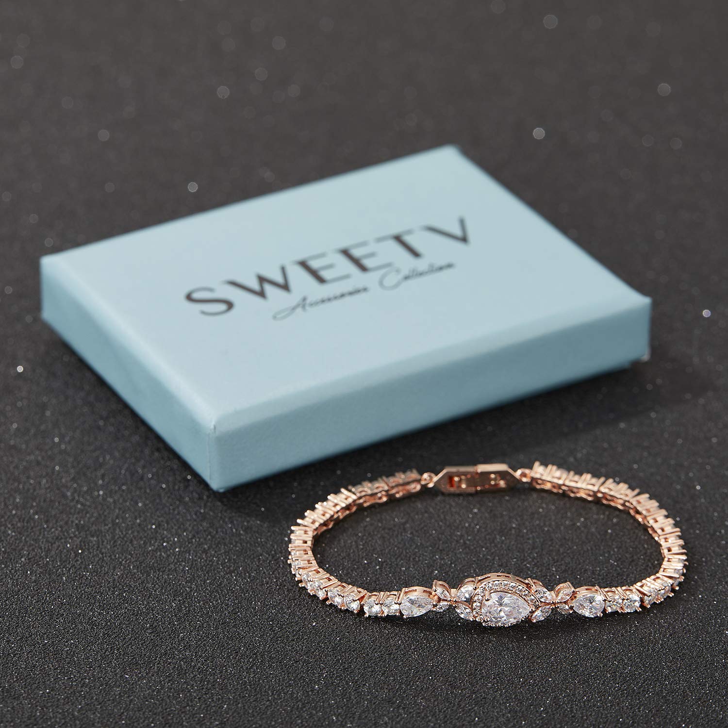 SWEETV 5A Cubic Zirconia Teardrop Tennis Bracelet - Elegant Crystal Rhinestone Wedding Jewelry for Bride, Bridesmaid & Women | Perfect for Bridal Shower, Engagement Party & Formal Occasions