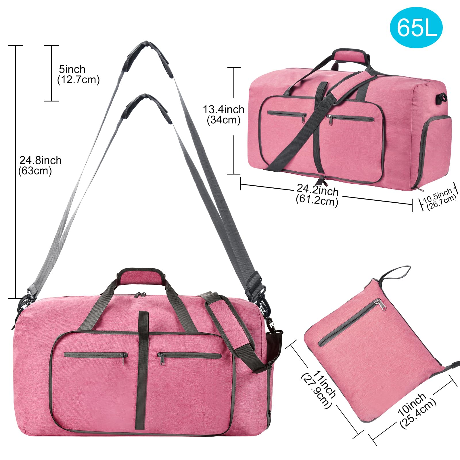 Felipe Varela Foldable Waterproof Duffle Bag with Shoes Compartment & Adjustable Strap - Lightweight Travel Duffel for Men & Women - Perfect for Gym, Weekend Trips & Airplane Carry-On