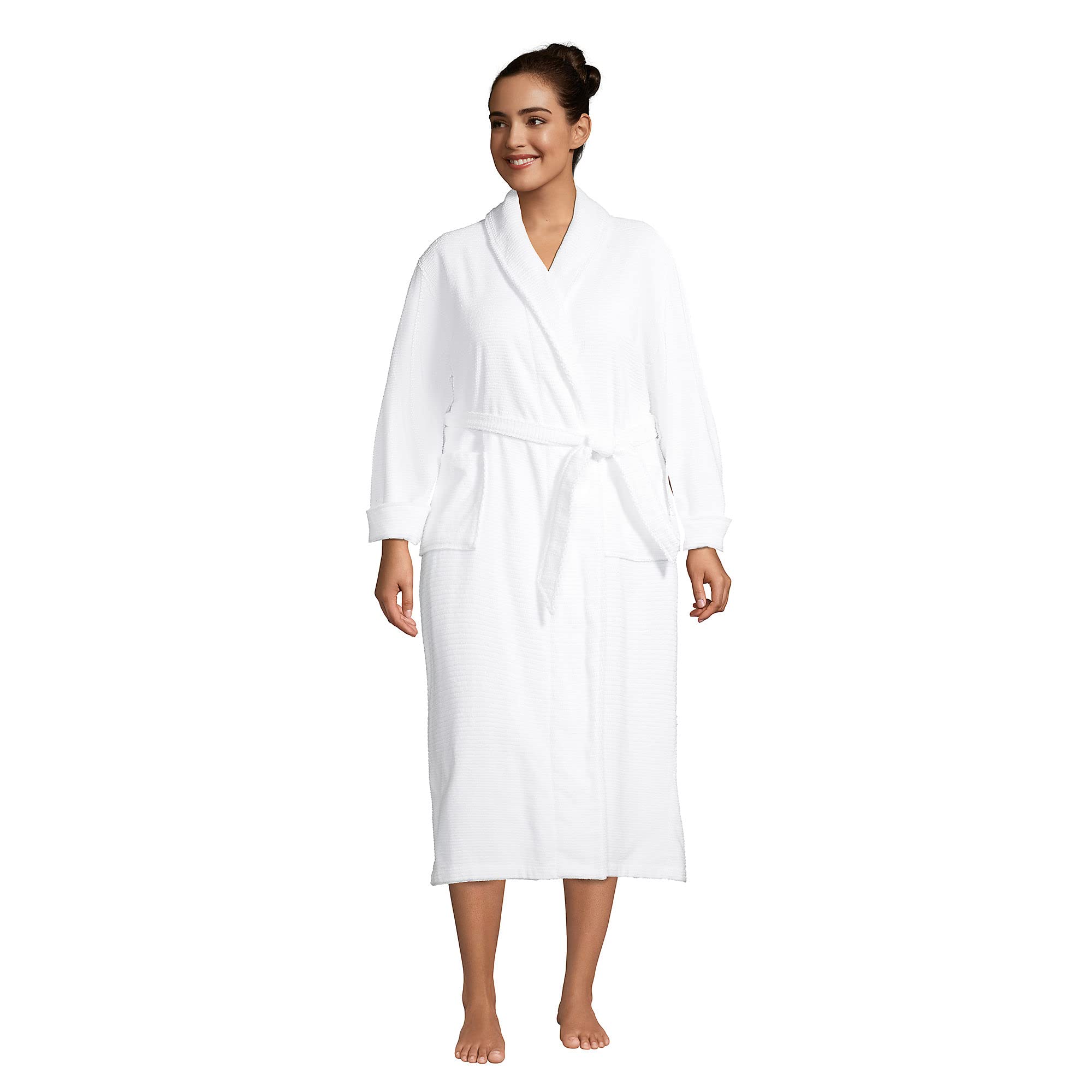 Lands' End Women's Long Sleeve Spa Bath Robe - Soft Plush Terry Cloth Robe for Relaxation, Spa Days & Cozy Evenings at Home