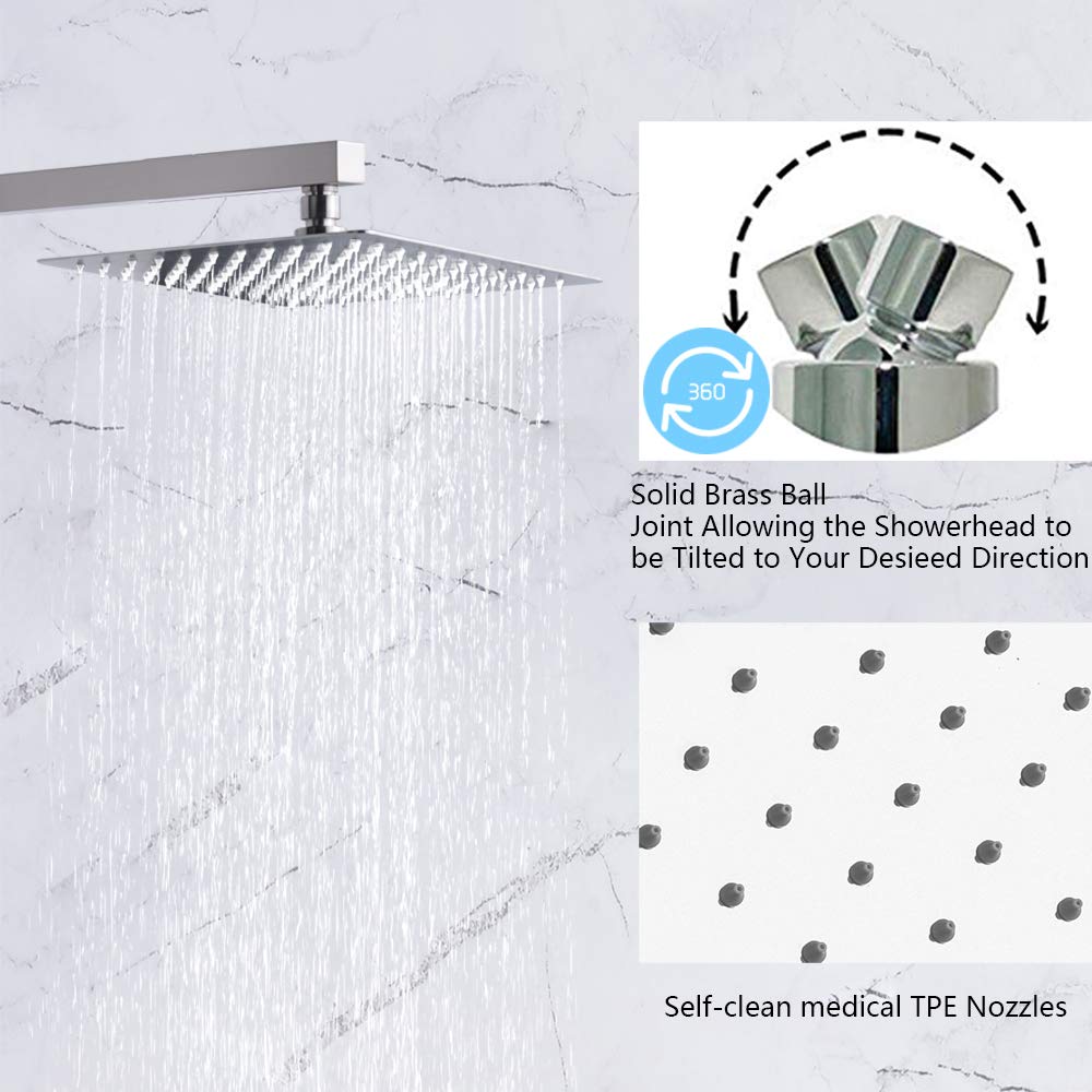 Premium Brushed Nickel Shower System Combo Set - 10 Inch Square Rainfall Shower Head, Mixer Valve & Tub Spout - Luxury Bathroom Upgrade for Spa-Like Experience (Perfect for Master Bathrooms & Modern Home Renovations)