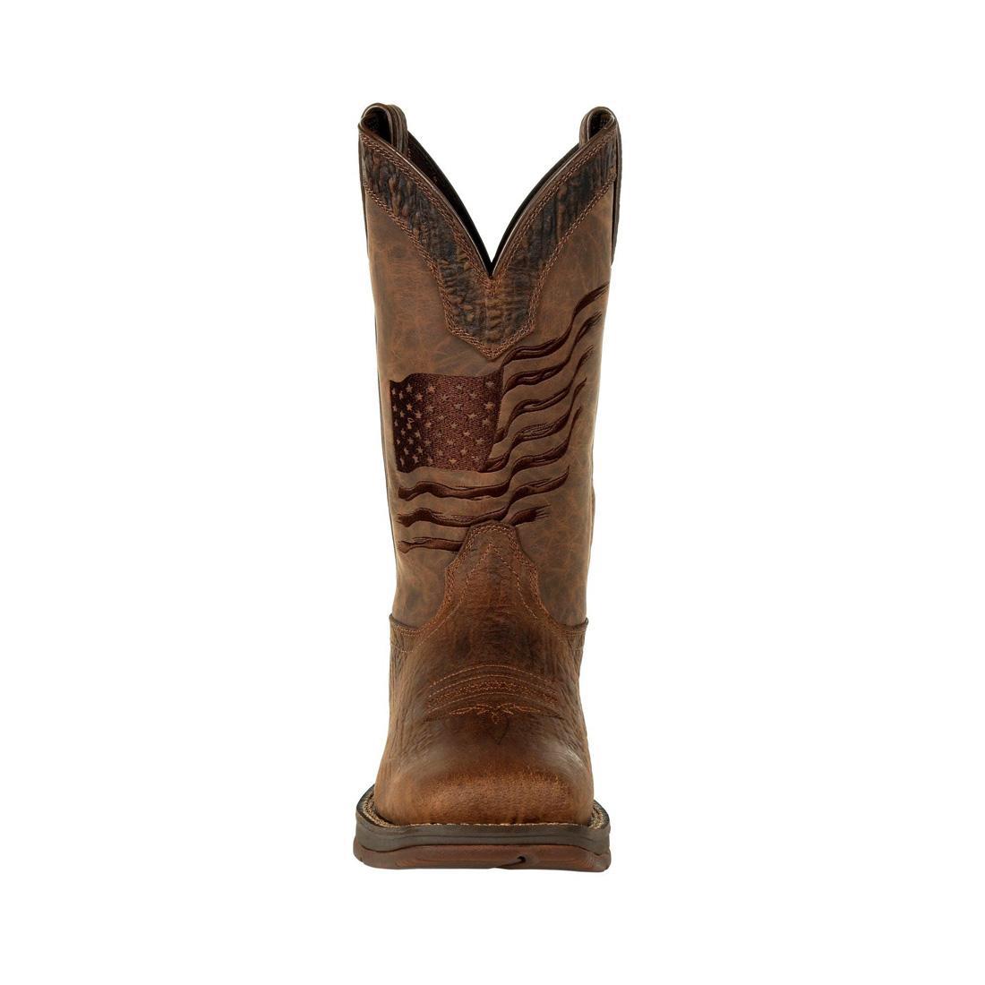 Rebel Brown Distressed Flag Embroidered Western Boots for Women - Vintage Cowgirl Boots with American Flag Design - Perfect for Country Concerts, Rodeos & Western Fashion