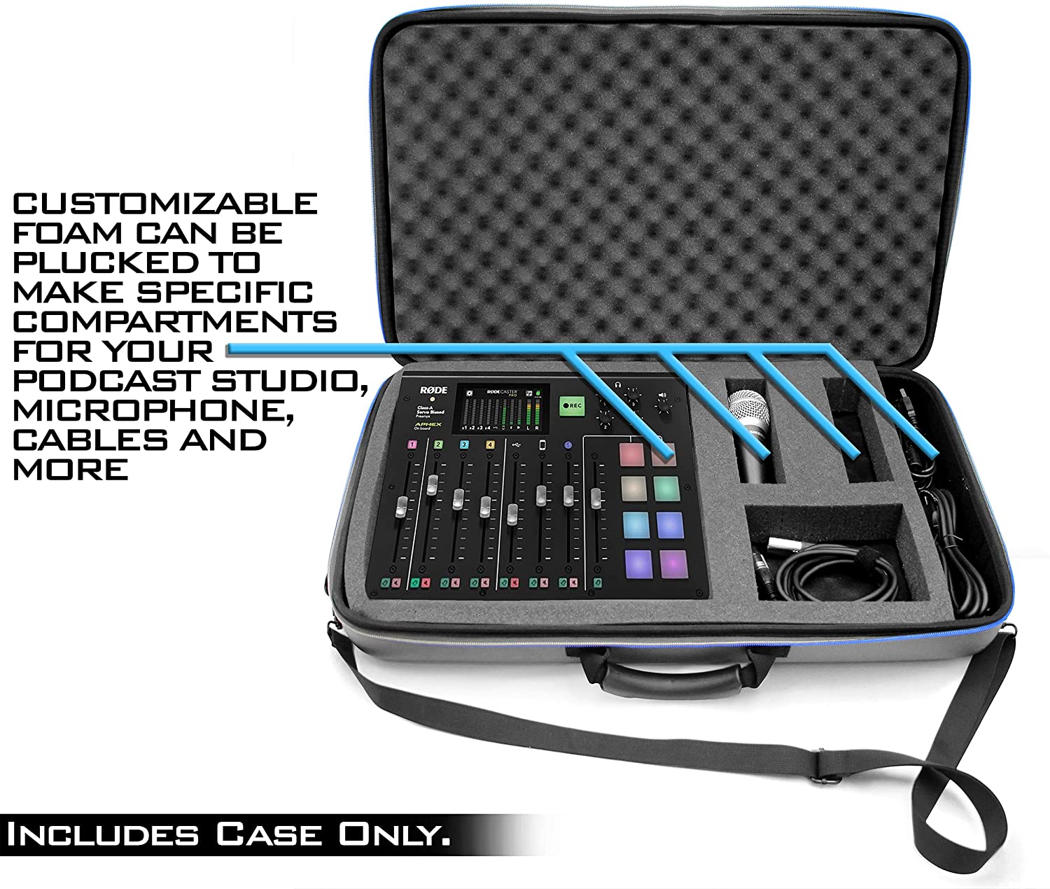 CASEMATIX Studio Mixer Case for Rode RODECaster Pro - Durable Podcast Production Studio Case with Carry Strap - Perfect for Podcasting, Live Streaming & Professional Audio Recording