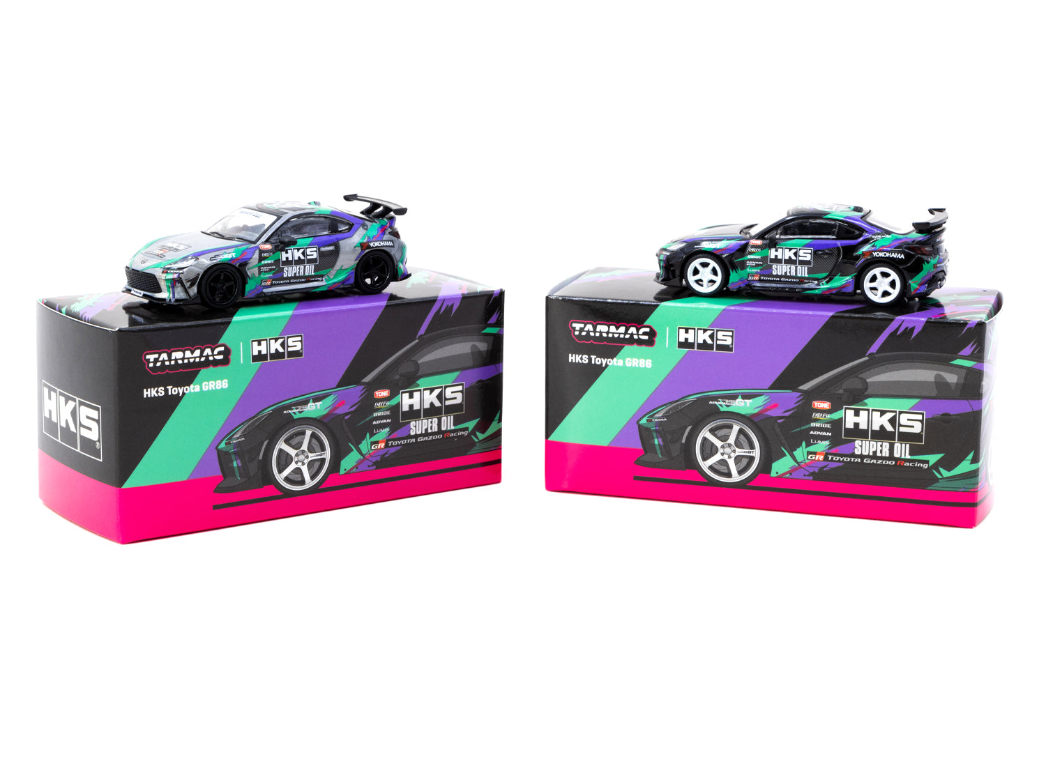 Tarmac Works 1/64 Scale HKS Toyota GR86 Diecast Model Car - Black - Collectible Miniature Vehicle for Display & Racing Enthusiasts - Perfect for Diecast Collections, Desk Decor & Toy Car Racing Scenes
