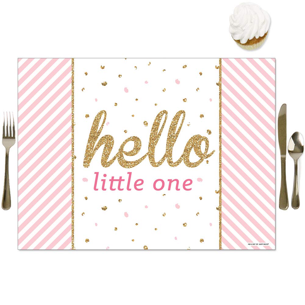 Big Dot of Happiness Hello Little One - Pink and Gold Baby Shower Placemats Set of 16 - Elegant Table Decorations for Girls Nursery, Birthday Party & Welcome Home Celebration
