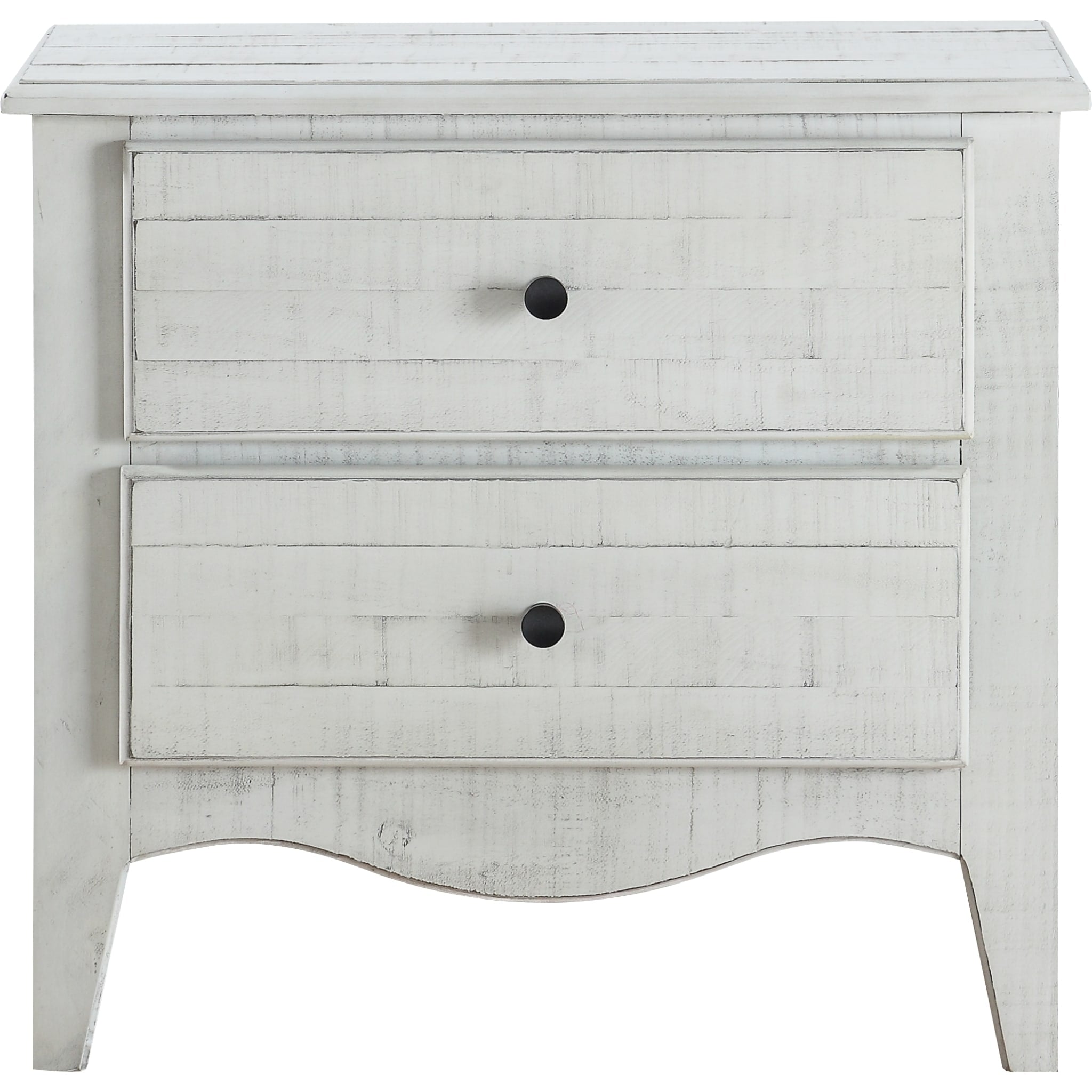 Ella Solid Wood Two Drawer Nightstand in White Wash - Modern Bedside Table for Bedroom, Living Room & Guest Room Furniture