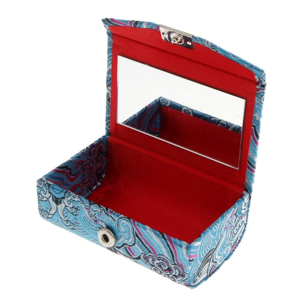 Losa Embroidery Jewelry Makeup Lipstick Holder Case with Mirror - Sky Blue | Portable Cosmetic Organizer for Travel, Home & Gift Giving