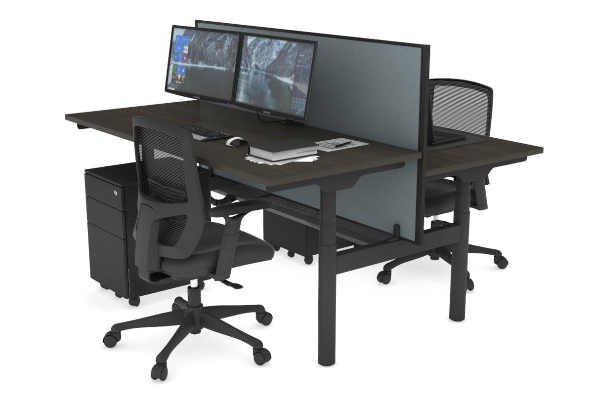 Flexi Premium Height Adjustable 2-Person H Bench Workstation - Black Frame [1400L x 700W] - Ergonomic Office & Home Workspace Solution for Team Collaboration