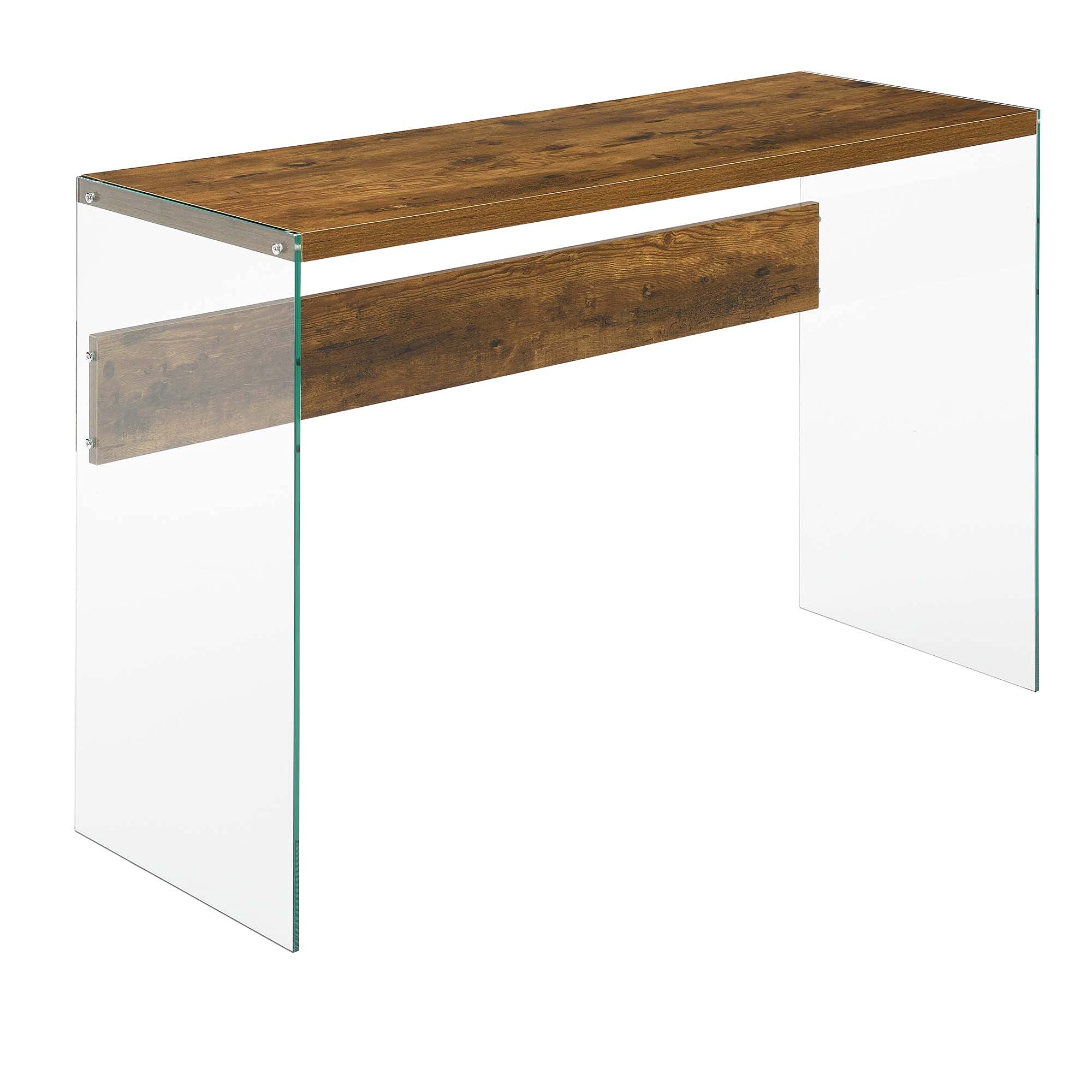 Modern SoHo Glass Console Table & Desk with Barnwood Frame - Stylish Entryway, Living Room, or Office Furniture for Home Decor
