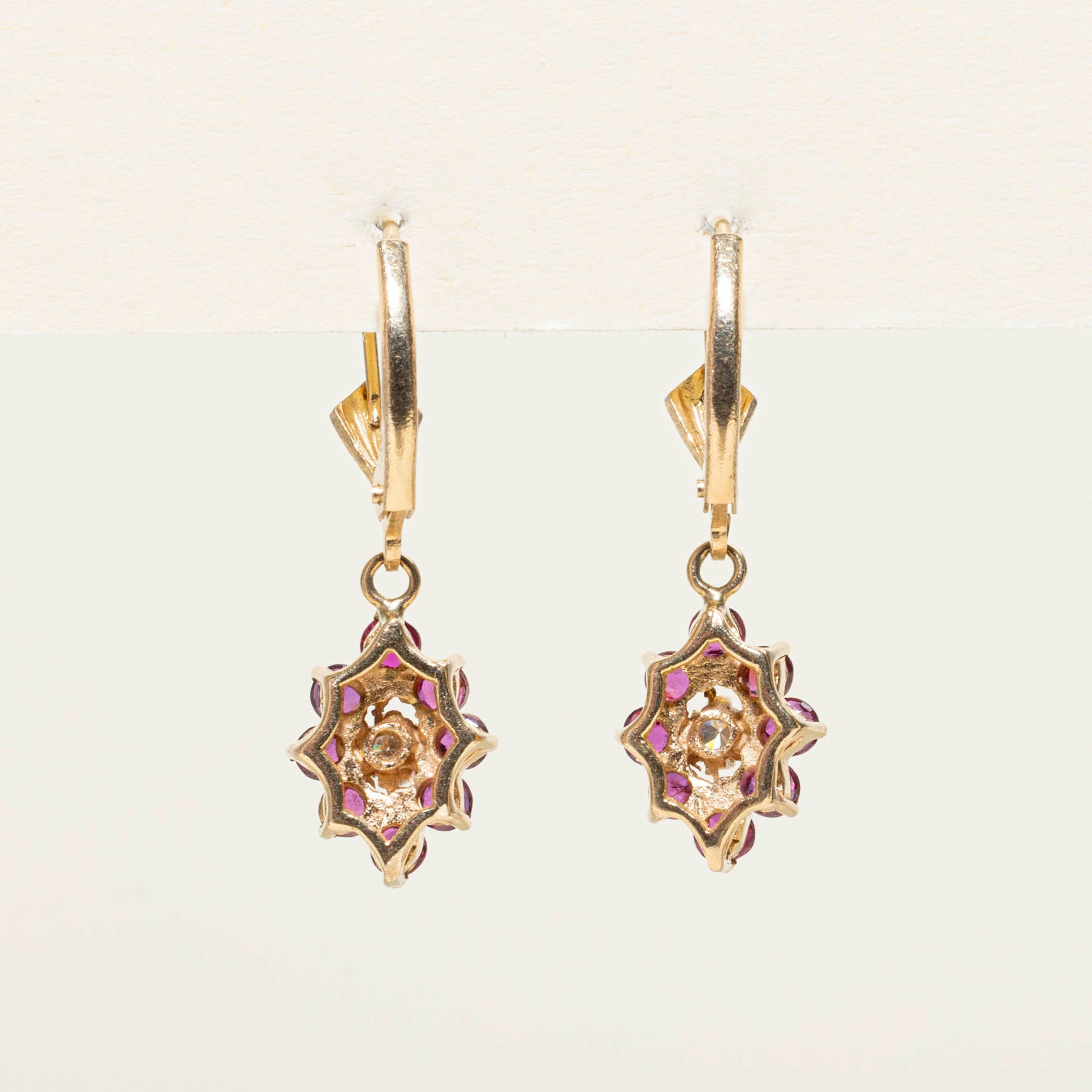 Exquisite Ruby & Diamond Petal Drop Earrings | 0.51ctw Ruby & 0.10ctw Diamond | 14K Gold Dangle Earrings for Women | Perfect for Weddings, Anniversaries & Special Occasions