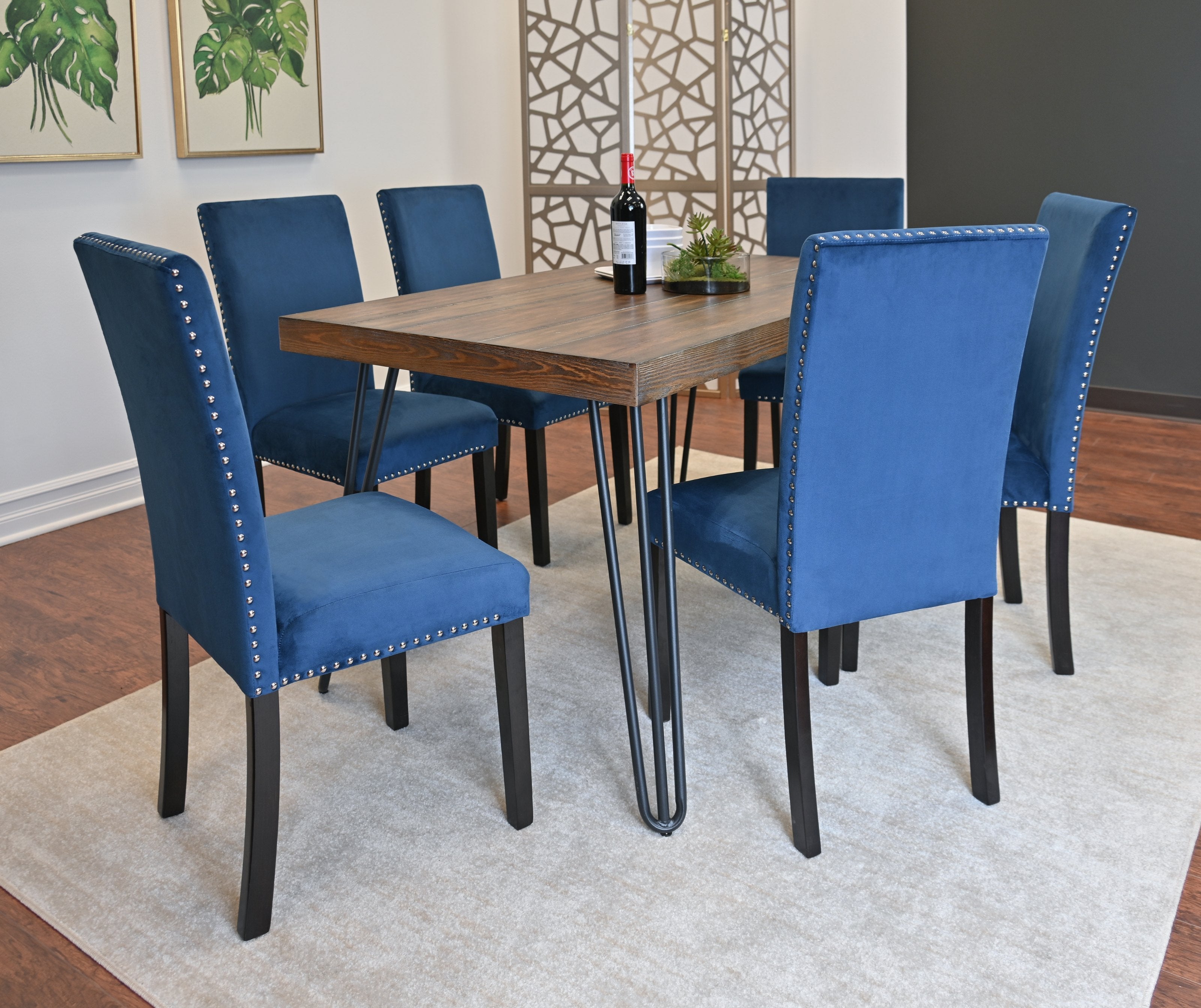 Roundhill Furniture Ashzo 7-Piece Dining Set with Hairpin Leg Table and 6 Chairs | Modern Kitchen & Dining Room Furniture for Family Gatherings & Entertaining
