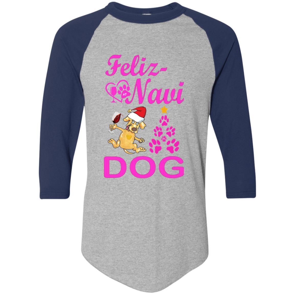 Feliz Navidad Dog Christmas Sweater - Pink Colorblock Raglan Jersey for Small & Large Dogs | Holiday Pet Outfit for Parties & Photos