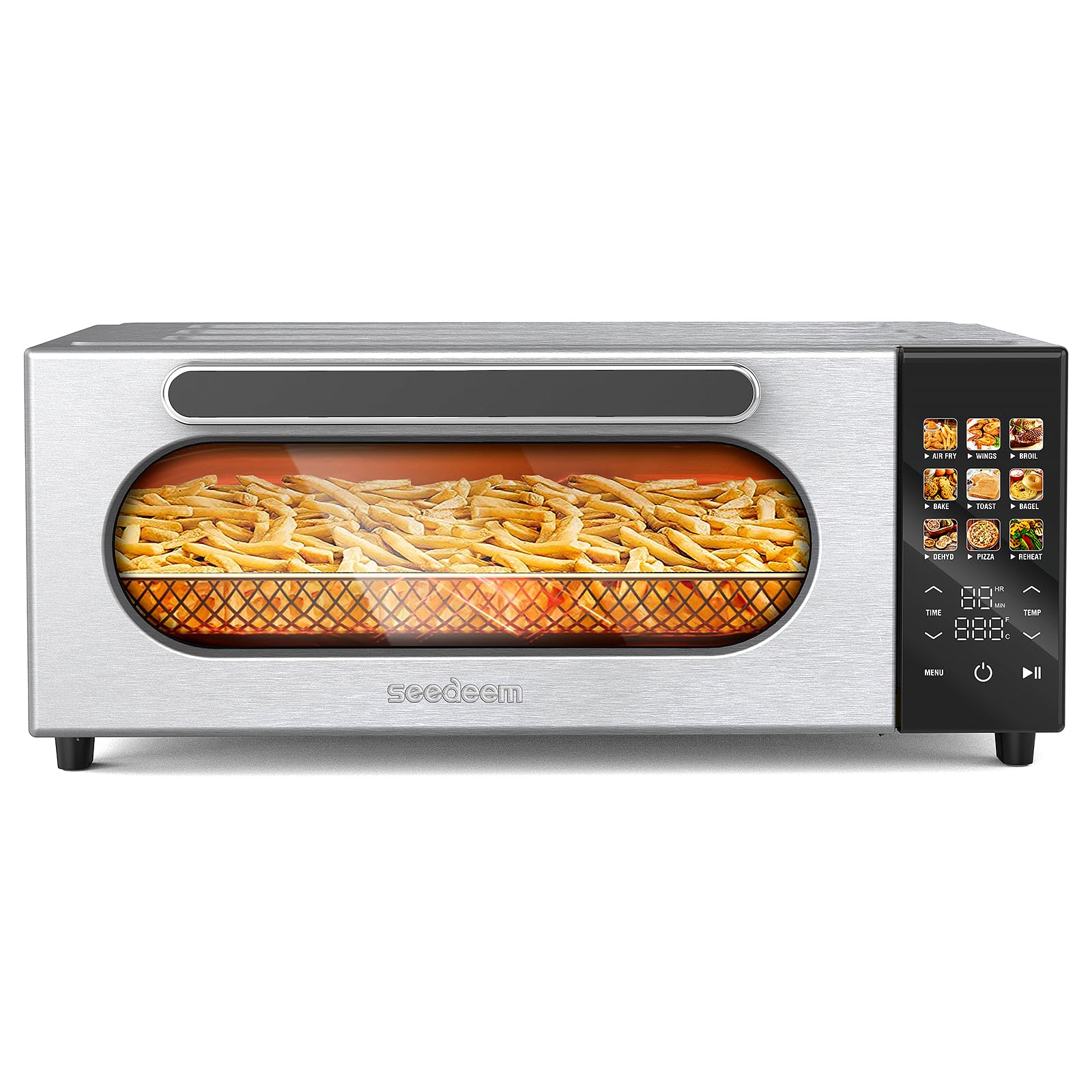 SEEDEEM 10-in-1 Air Fryer Toaster Oven with Convection - 15L Capacity, LCD Touch Screen, 1800W - Bake, Roast, Toast, Dehydrate - Includes 4 Accessories (Silver) | Perfect for Small Kitchens, Dorms & RV Cooking