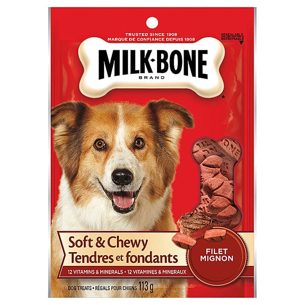 Premium Milk Bone Filet Mignon Flavor Soft & Chewy Dog Treats - Healthy Snacks for Small & Large Dogs - Perfect for Training Rewards & Dental Care