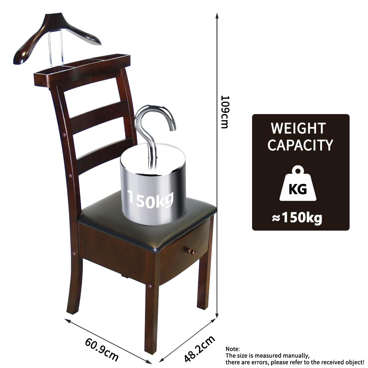 Gentleman's Valet Chair with Top Tray & Drawer - Wooden Suit Valet Stand for Men | Closet Organization, Wardrobe Storage & Office Chair with Hanger | Perfect for Bedroom, Dressing Room & Home Office Organization