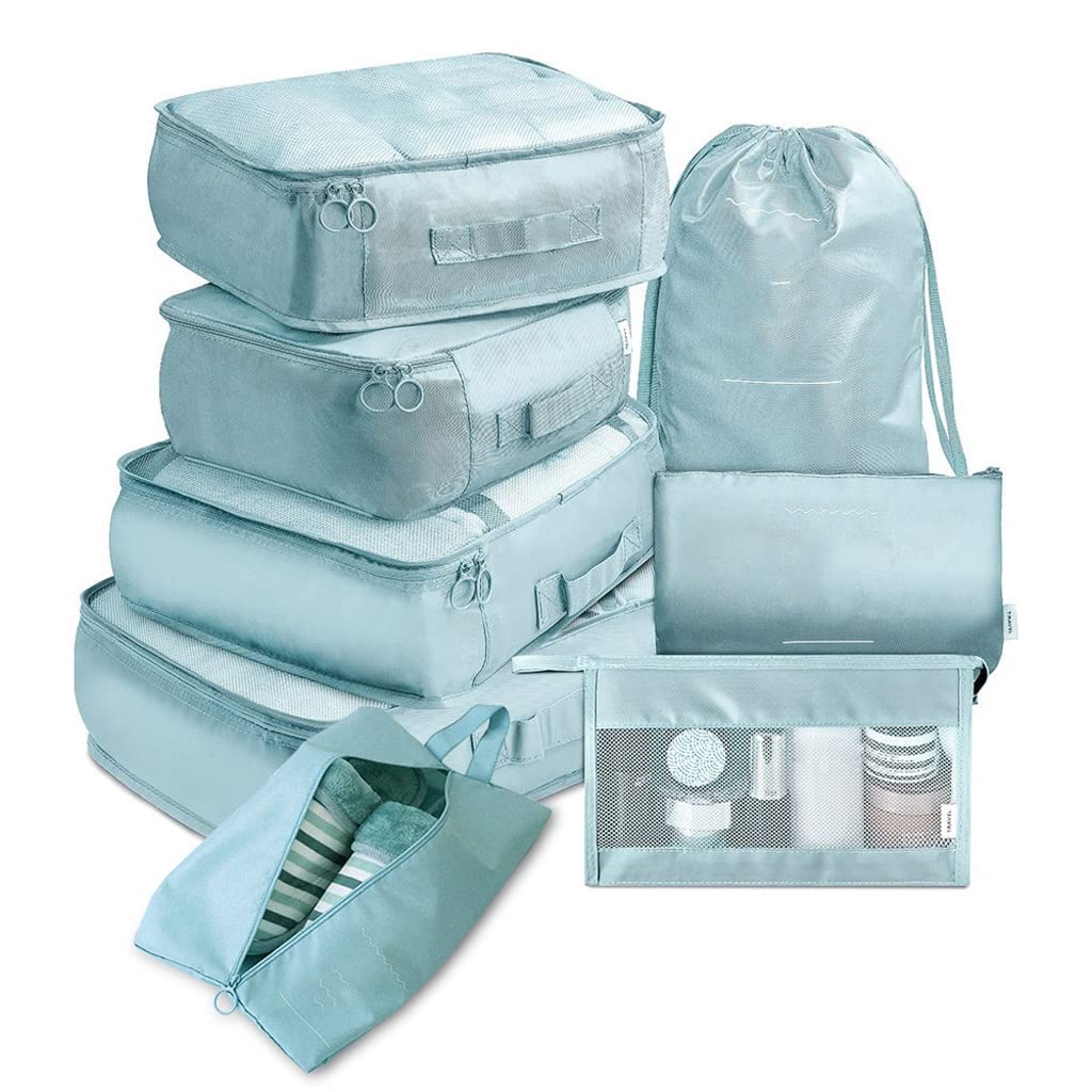 8-Piece Travel Organizer Set - Waterproof Packing Cubes for Suitcases, Portable Luggage Organizer with Clothes & Shoe Bags - Perfect for Vacations, Business Trips & Weekend Getaways (Color: Blue)