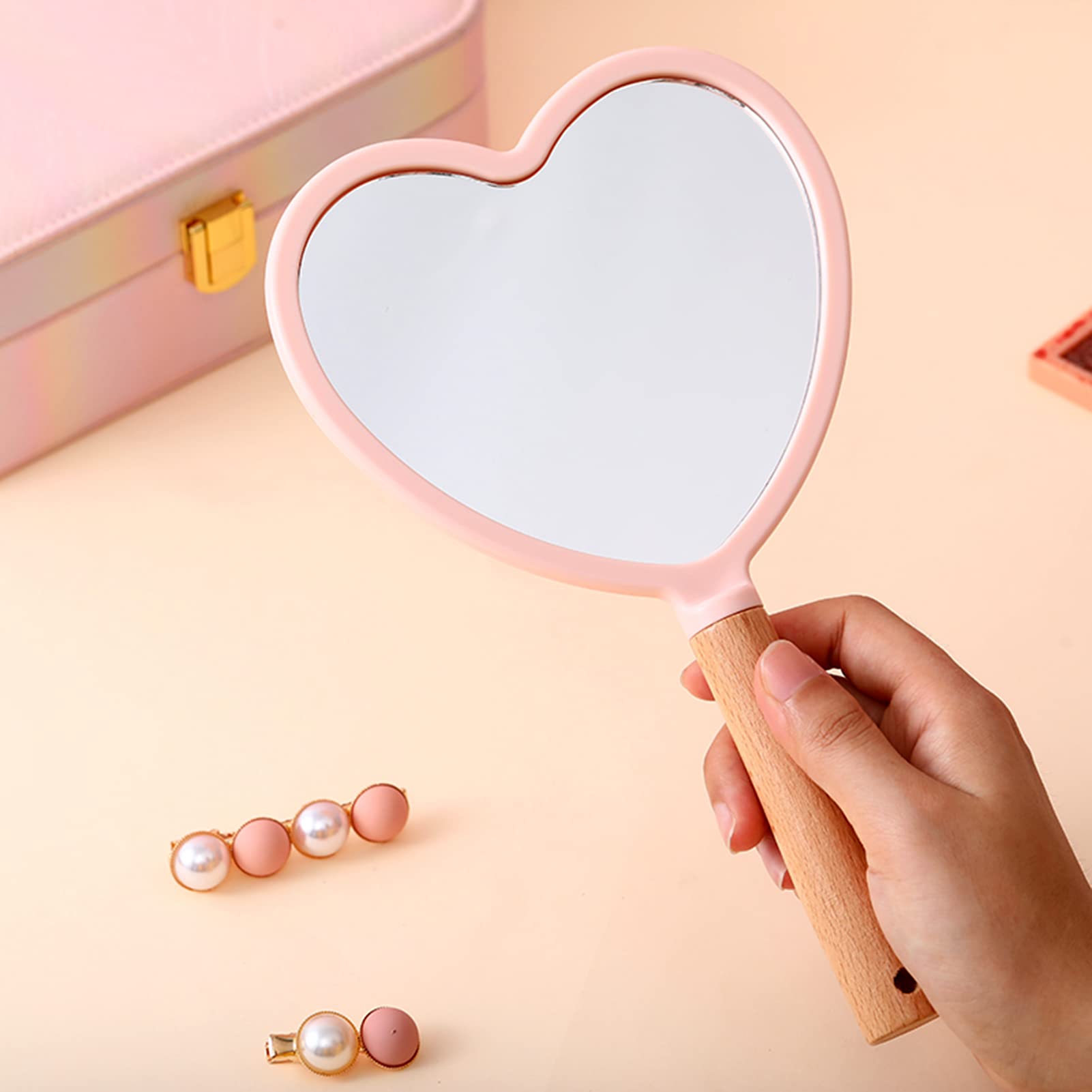 Eaoundm Handheld Wooden Makeup Mirror - Compact 5.5