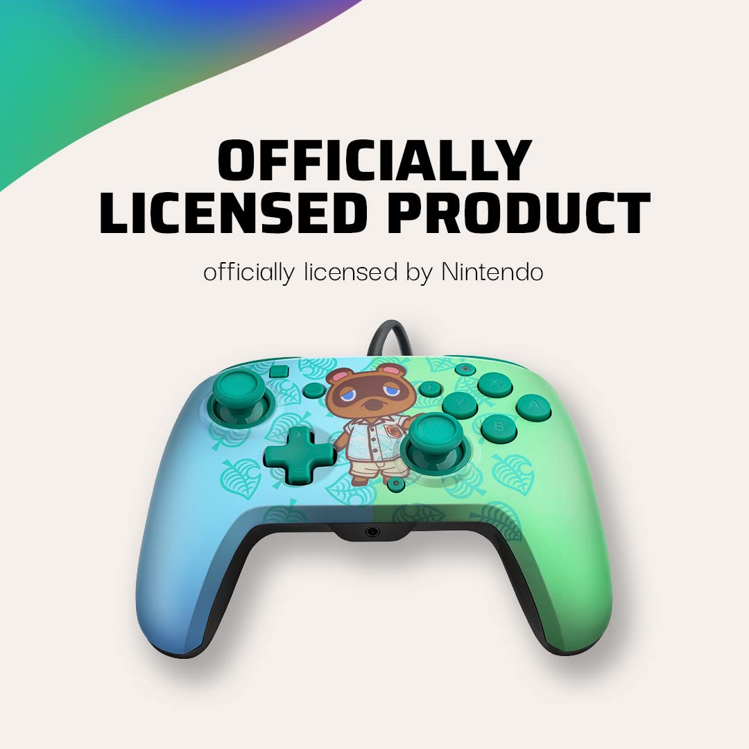 PDP REMATCH Enhanced Wired Nintendo Switch Pro Controller for Switch, Switch Lite & OLED - Animal Crossing Tom Nook Edition (Blue/Green) | Perfect for Gaming, Multiplayer & Competitive Play