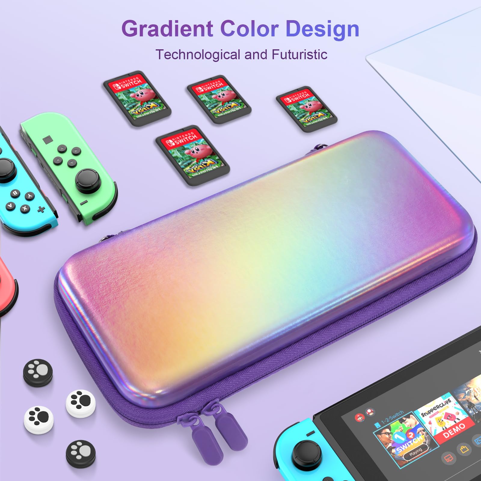 Belle&Birdie Protective Hard Shell Carrying Case for Nintendo Switch OLED - 10-in-1 Accessories Bundle with Game Cartridge Holder, Screen Protector, Cover, Strap & Thumb Grips | Waterproof Travel Case for Gaming On-The-Go, Commuting & Outdoor Adventures
