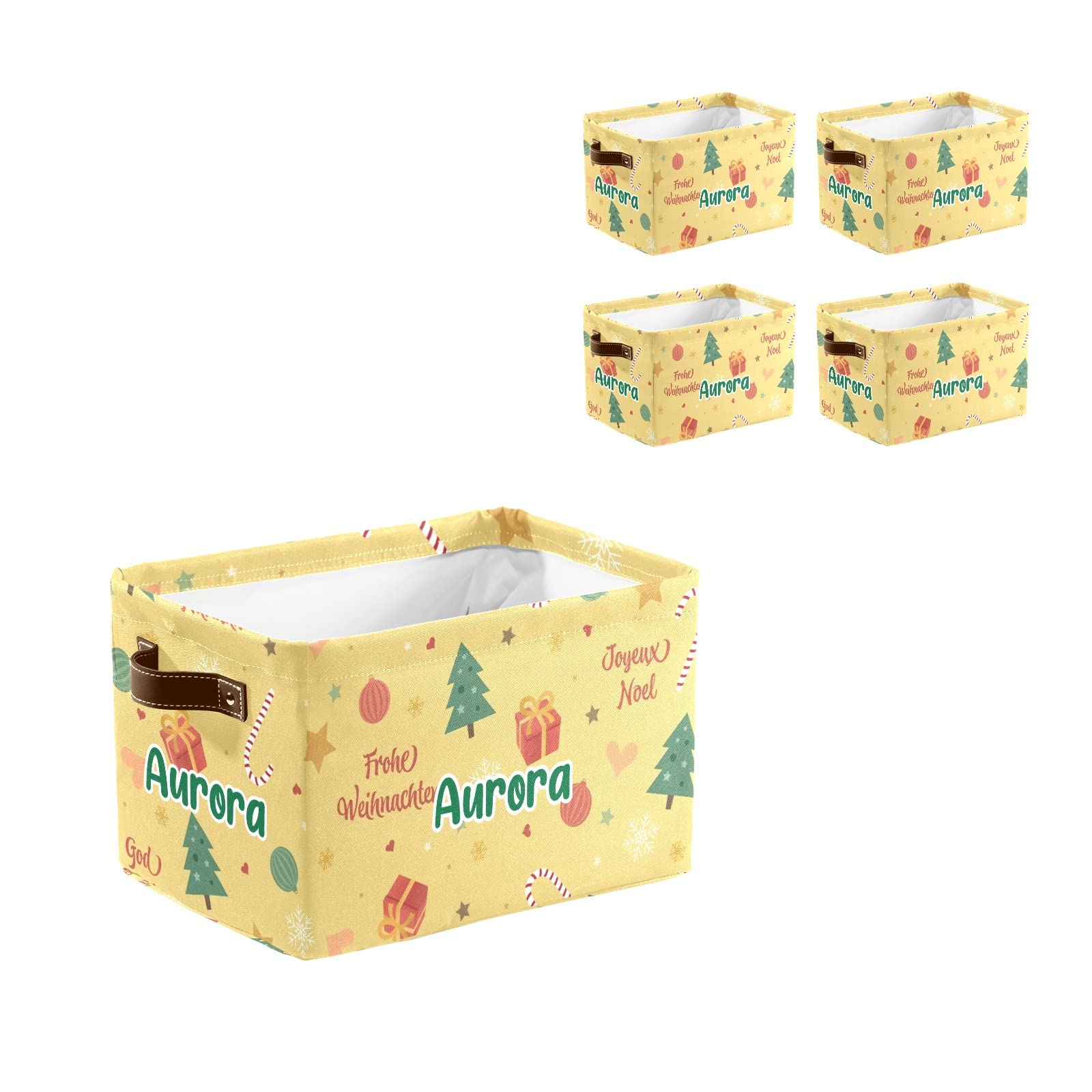 Deven Christmas Tree Yellow Personalized Large Storage Baskets with Handles - 2 Pack Organizing Bins for Shelves, Closet, Toys, Bathroom & Nursery - Perfect for Holiday Decor, Home Organization & Kids Room Storage