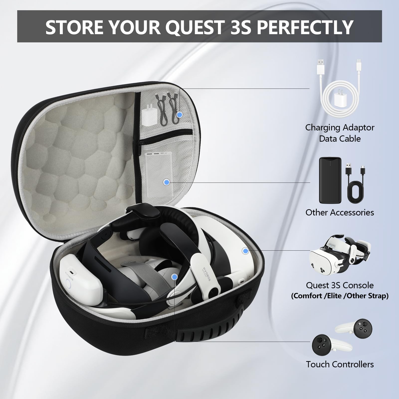 Yaslayp Hard Travel Case for Meta Quest 3 Headset - Compatible with Meta Quest 3 VR Gaming Headset & Touch Controllers - Protective Storage Carrying Case for Travel & Home Use - Perfect for VR Gaming Accessories, Outdoor Adventures & Safe Storage