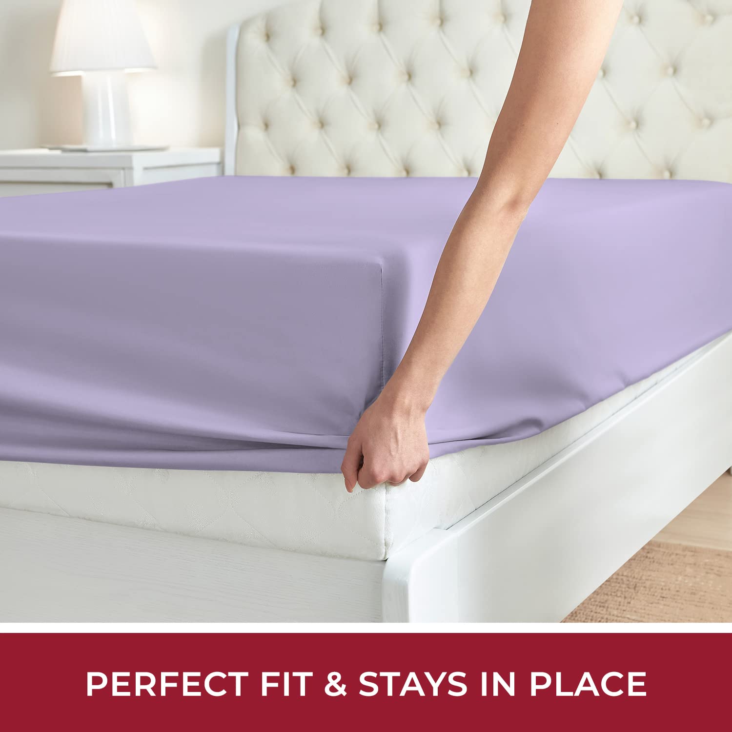 Mellanni King Size Fitted Sheet - Ultra Soft & Cooling Bed Sheet with 16 Inch Deep Pocket - Wrinkle, Fade & Stain Resistant - 1 PC (King, Violet) - Perfect for Master Bedroom, Guest Room & Vacation Homes